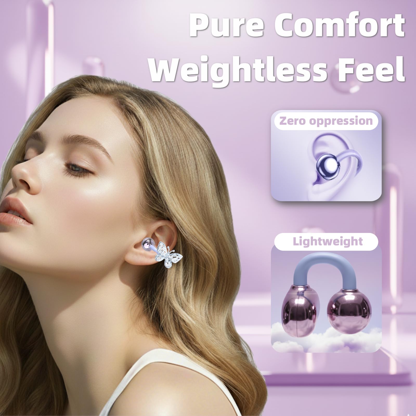 xzqioue Open-Type Ear-Cuff Headphones with Detachable Butterfly