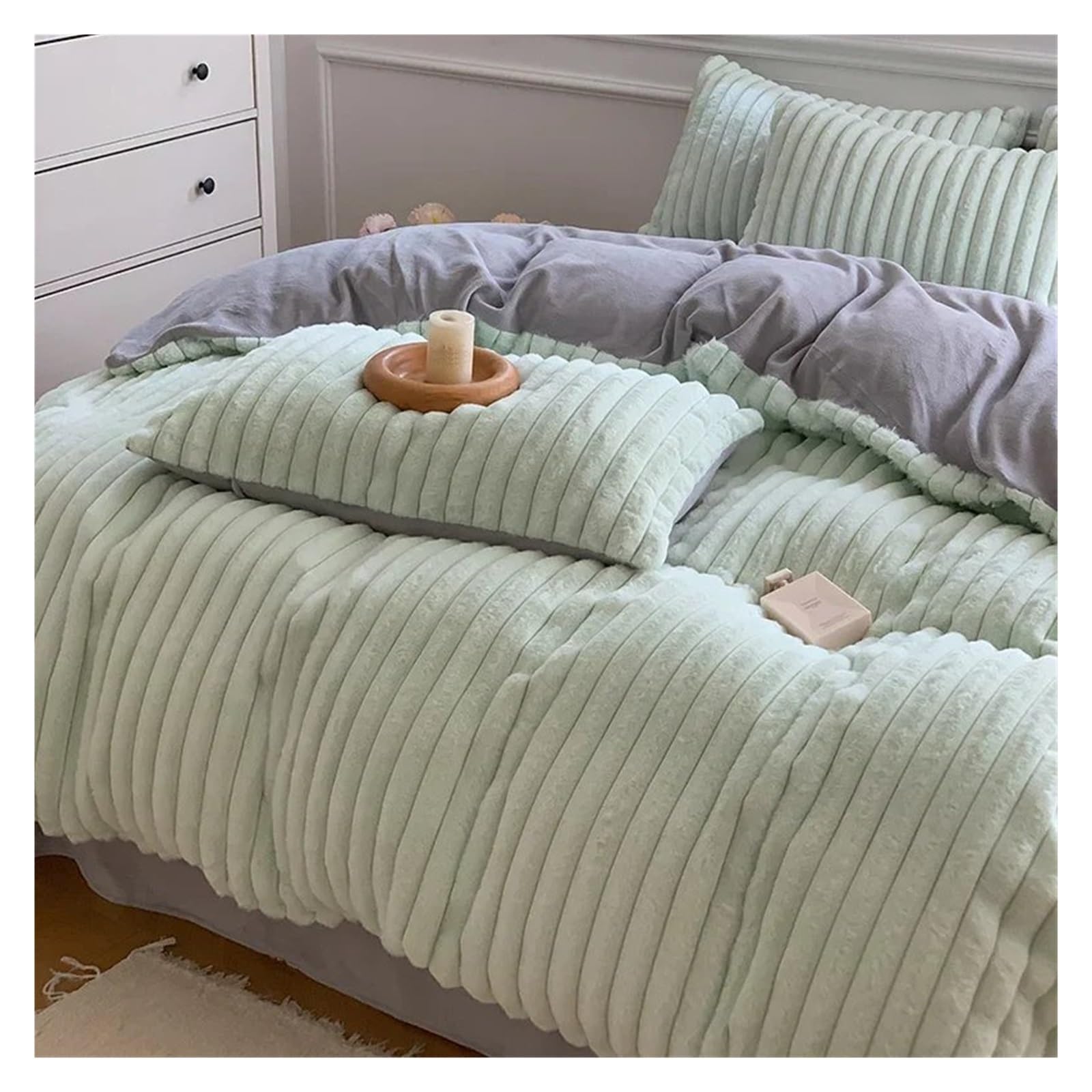 Housse de couette en fourrure de lapin artificielle, parure de lit 4 pièces Queen Size pour l'hiver