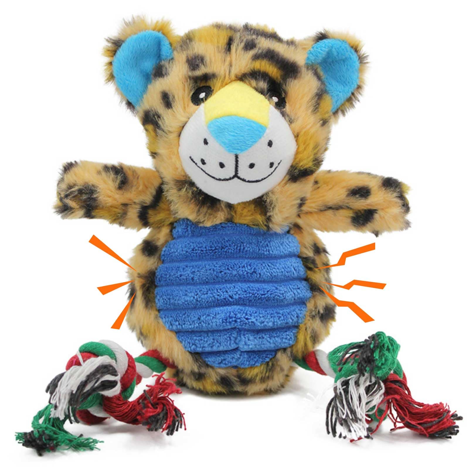 TONYFY Leopard Plush Dog Toy with Rope and Squeaker for Small Medium Dogs