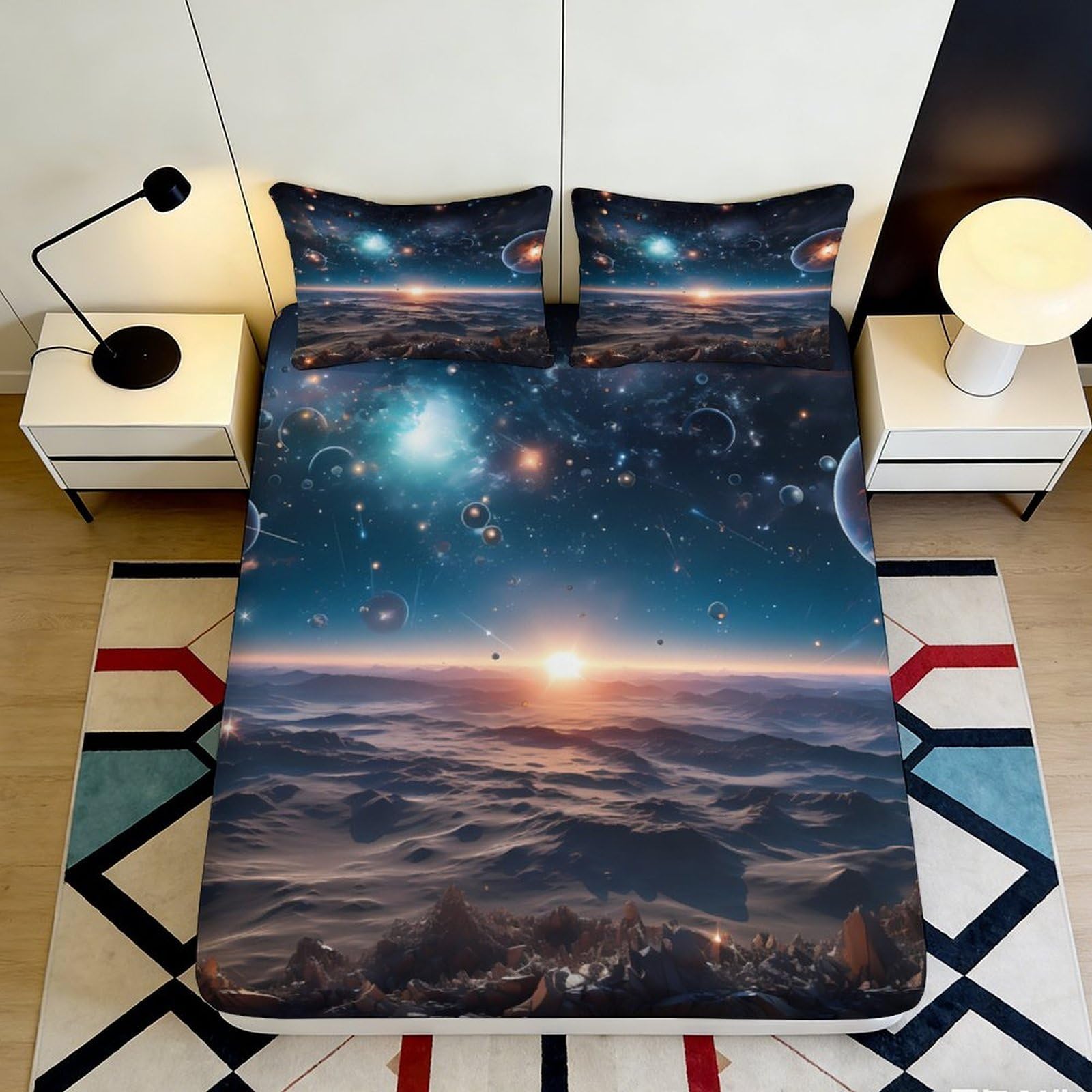 3D Printed Galaxy Starry Sky Fitted Sheet Microfiber Soft Mattress Cover for Bedroom Decor Dustproof Washable 90x200x25cm