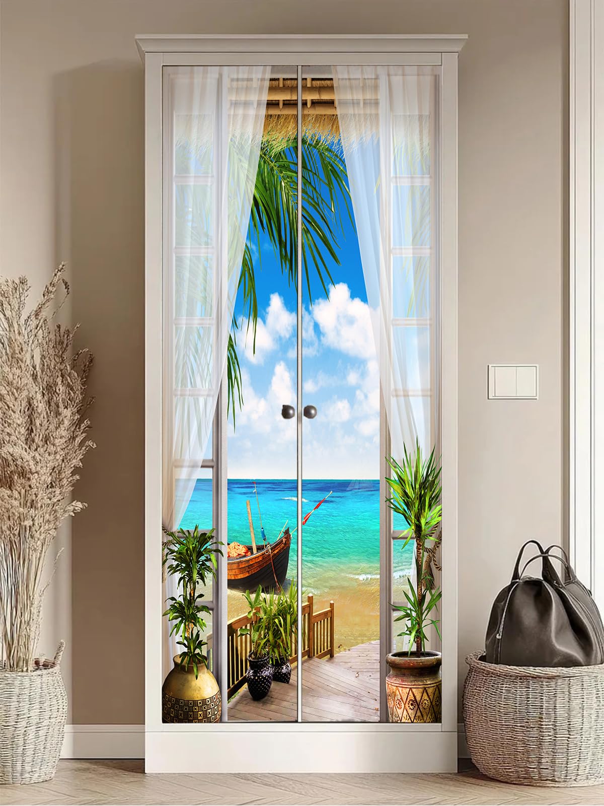 FLFK 3D Vista mare Autoadesiva Adesivo per porta 77x200cm(Set di 2 fogli)-Murale Foto Adesivo da parete decalcomania Salotto Camera da letto arredamento