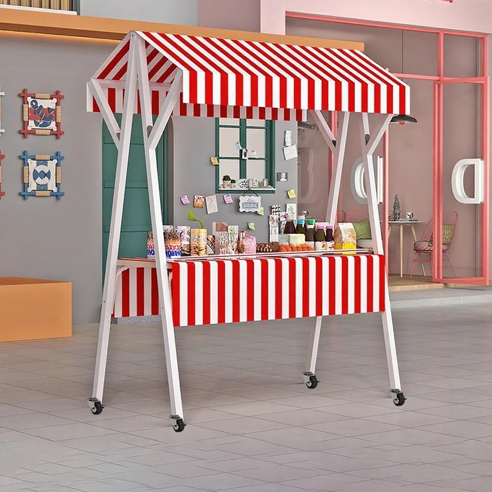 Carrello pieghevole del venditore dello street food sulle ruote, cabina portatile del ferro con il baldacchino di Oxford per le fiere e le esposizioni di vendita