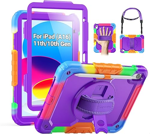 Miniatura 76 de SEYMAC Funda protectora para iPad Air 5ª/4ª generación de 10.9", cuerpo completo a prueba de golpes con protector de pantalla, soporte Negro