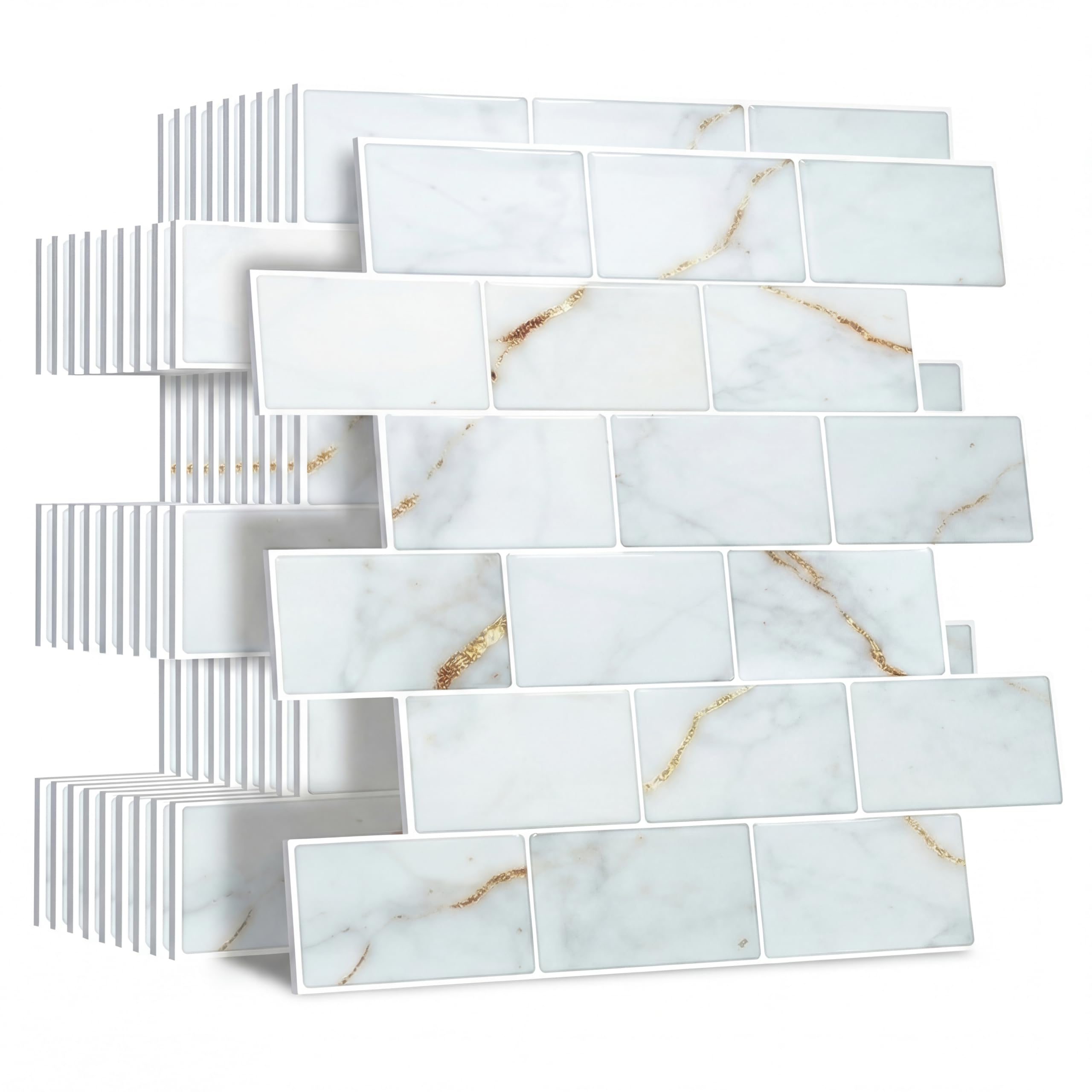 Peel and Stick Tiles for Kitchen: Upgrade Thicker Self Adhesive Back Splash for Bathroom - 3D Stick on Splashback Subway Backsplash for Bath - Walls Stickers Tile Stickers Metro, 10 Sheets