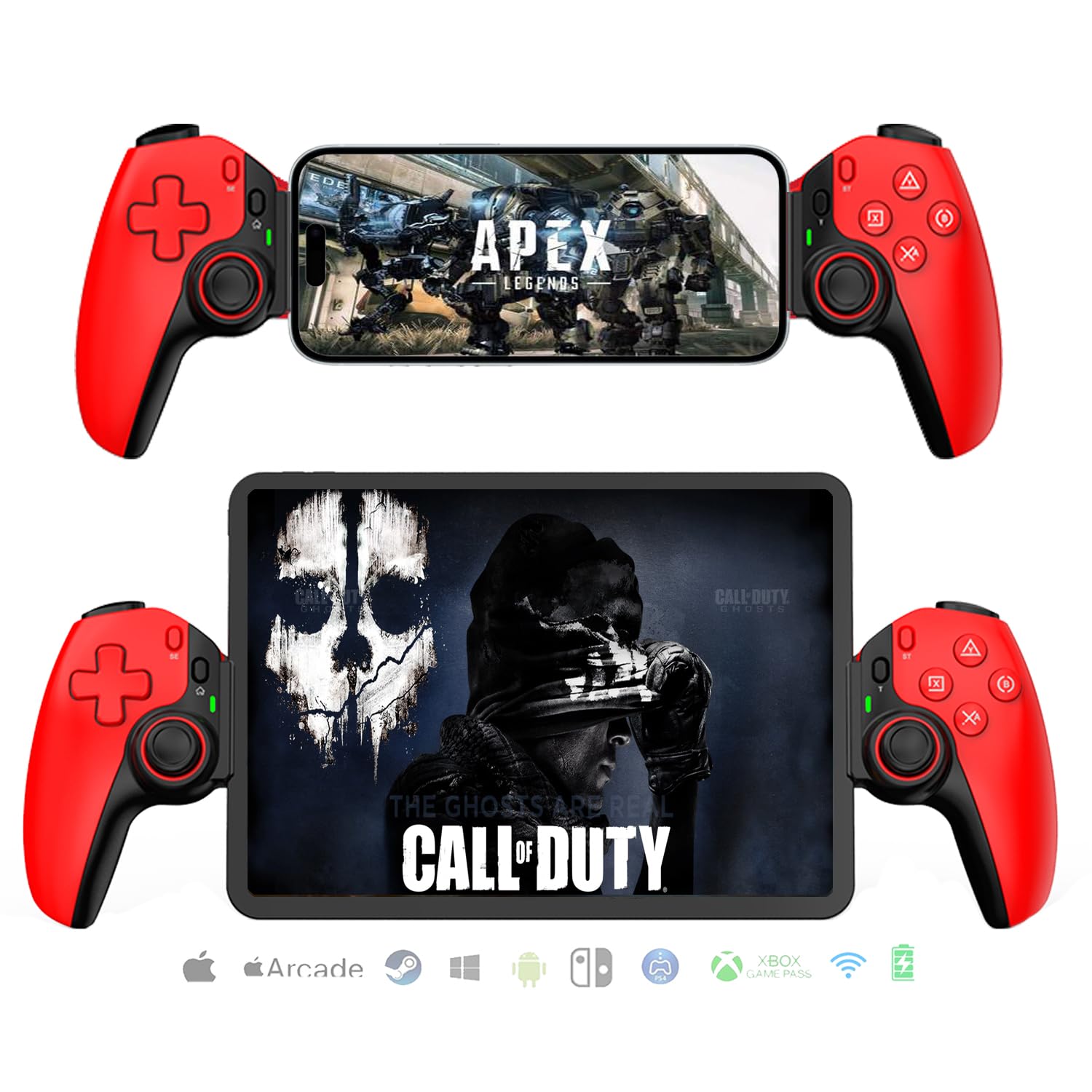 Mobile Cloud Gaming Controller for iPhone 15/14, iPad, Tablet, Android/PC/Switch/PS3/PS4 Gamepad Joystick with Turbo, Streaming on PS5/PS4/Xbox/PC, Hall Effect/Hall Trigger, 6-Axis Gyro Sensor Red