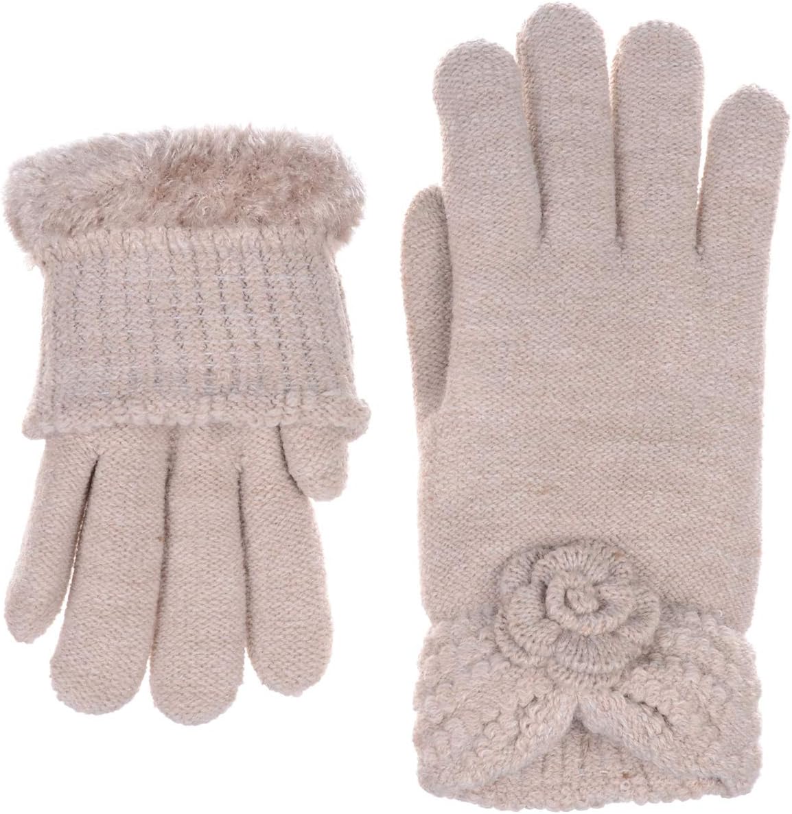 Be Your Own Style BYOS Women’s Winter Fashion Flower Cuff Warm Faux Fur Fleece Lined Knit Gloves - Image 3
