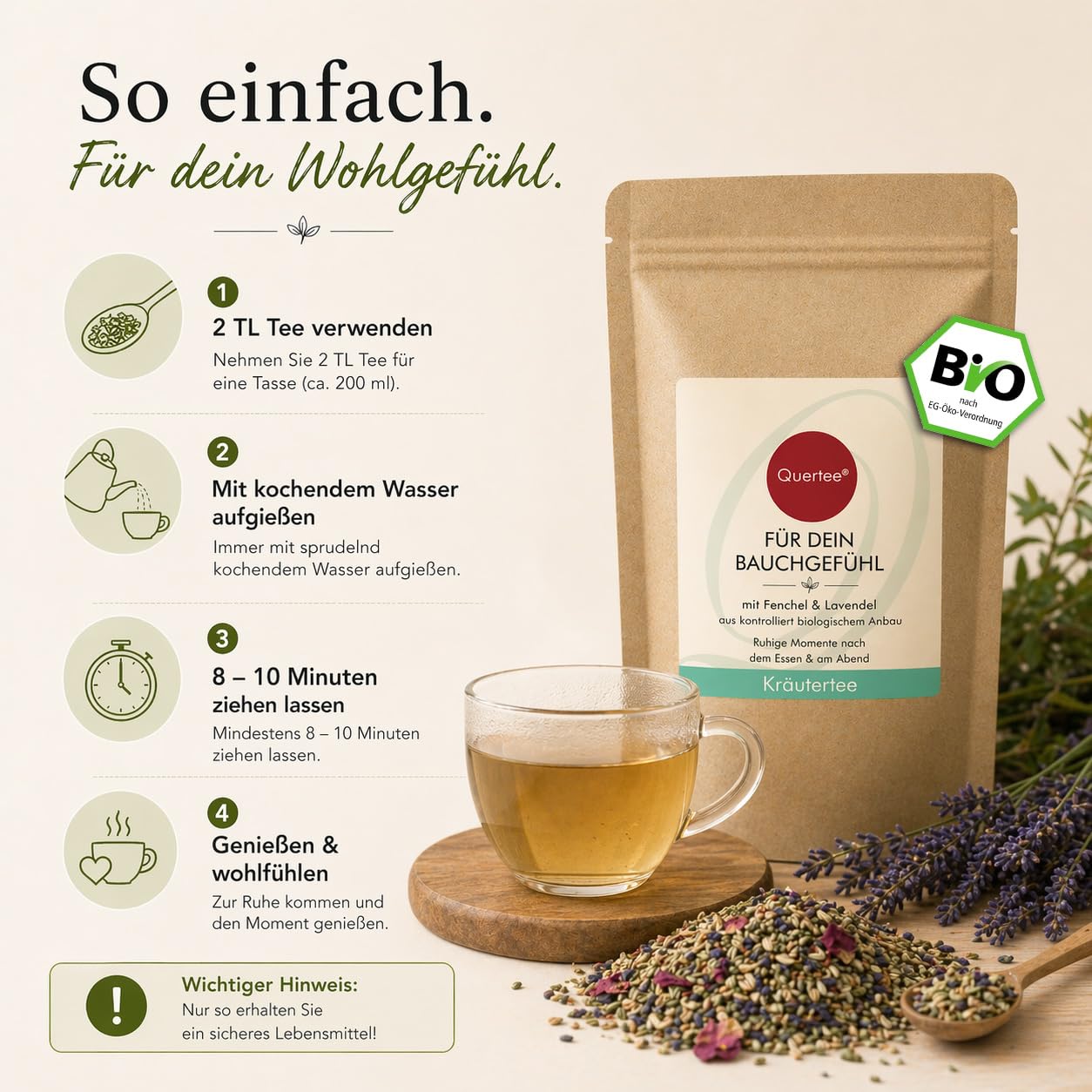 Bio Kräutertee „Für dein Bauchgefühl" Fenchel Pfefferminze Lavendel 1000 g | Quertee • Bio Kräutertee • Mild & Harmonisch • Ideal nach dem Essen & am Abend • Loser Tee