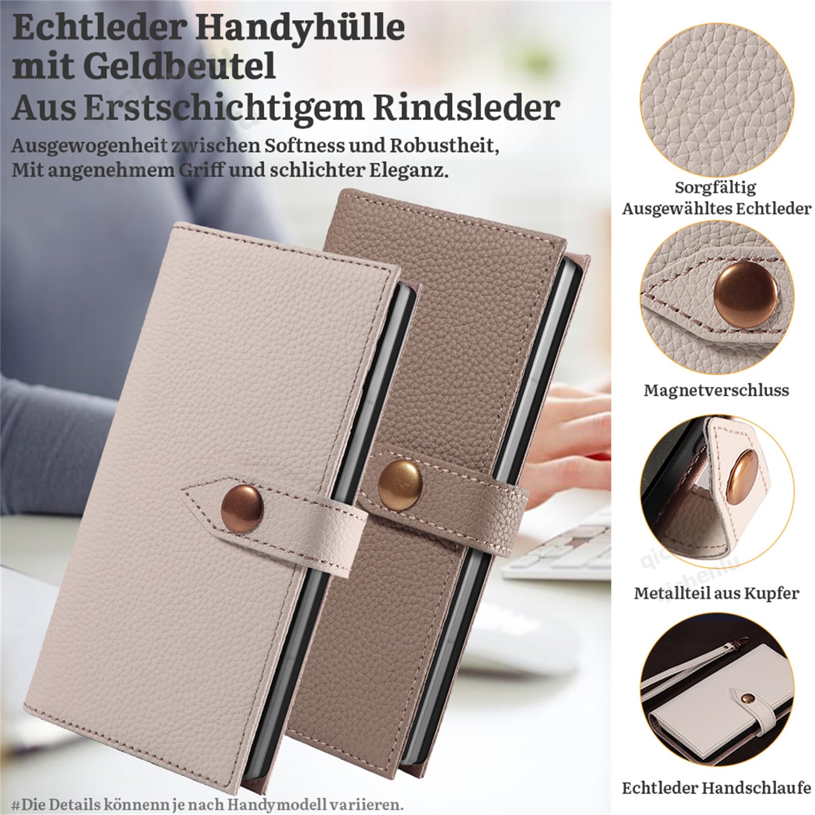 Große Kapazität Echtleder Case für OnePlus Open,Weiß