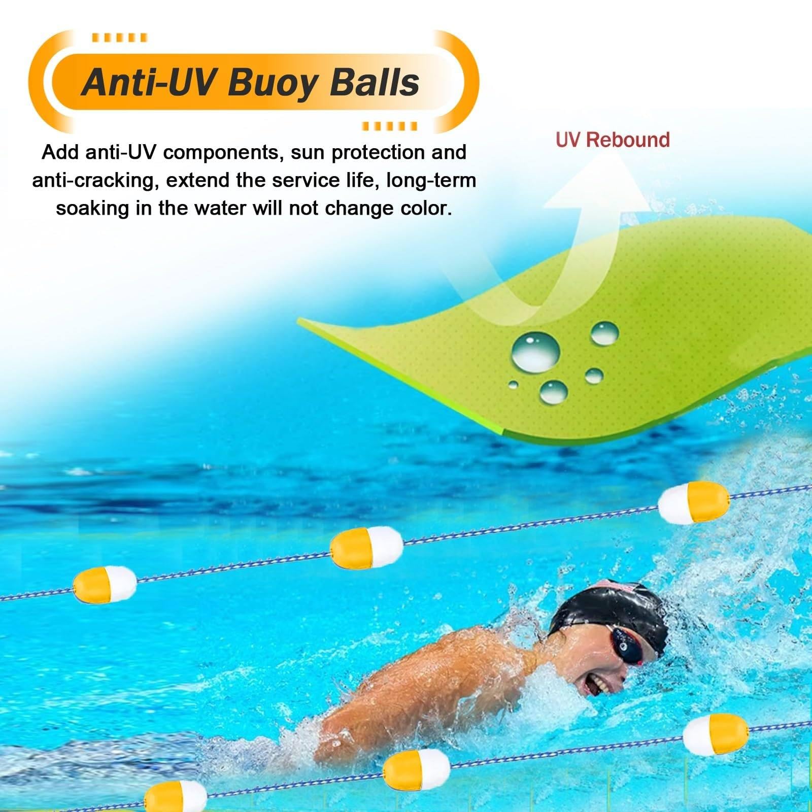 Kit de línea flotante de seguridad para piscina con ganchos para extremos profundos y poco profundos, separación de carril resistente para piscinas enterradas, ideal para entrenamiento de natación y