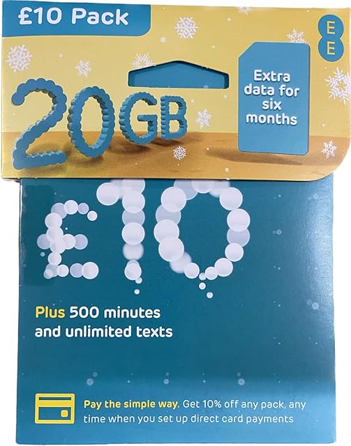 EE 20GB Data Sim includes £10 pre-paid credit, 20GB Data, 500 Minutes & Unlimited Texts