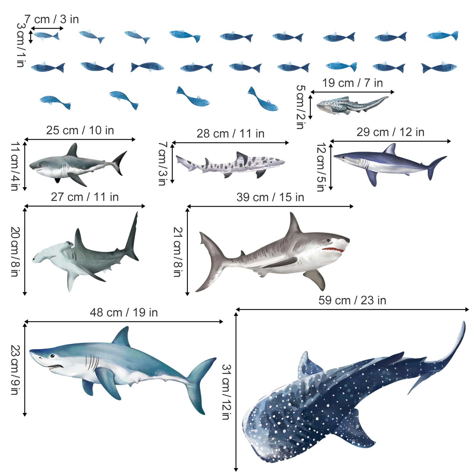 wondever Sharks Wall Stickers Under The Sea Fish Peel and Stick Wall Art Decals for Kids Room Baby Nursery Bathroom - Image 4