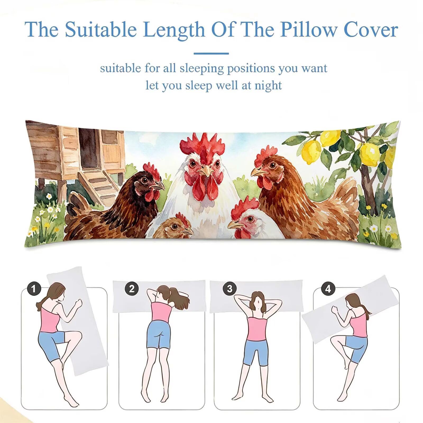 Animali-4 Federe Cuscino Letto 50 x 150 cm, Cuscini per Divano Velluto, | Doppia Faccia Stampa, Gallo Fodera per Cuscino Decorativa, con Cerniera, Cuscino per Dormire Sul Fianco j-104