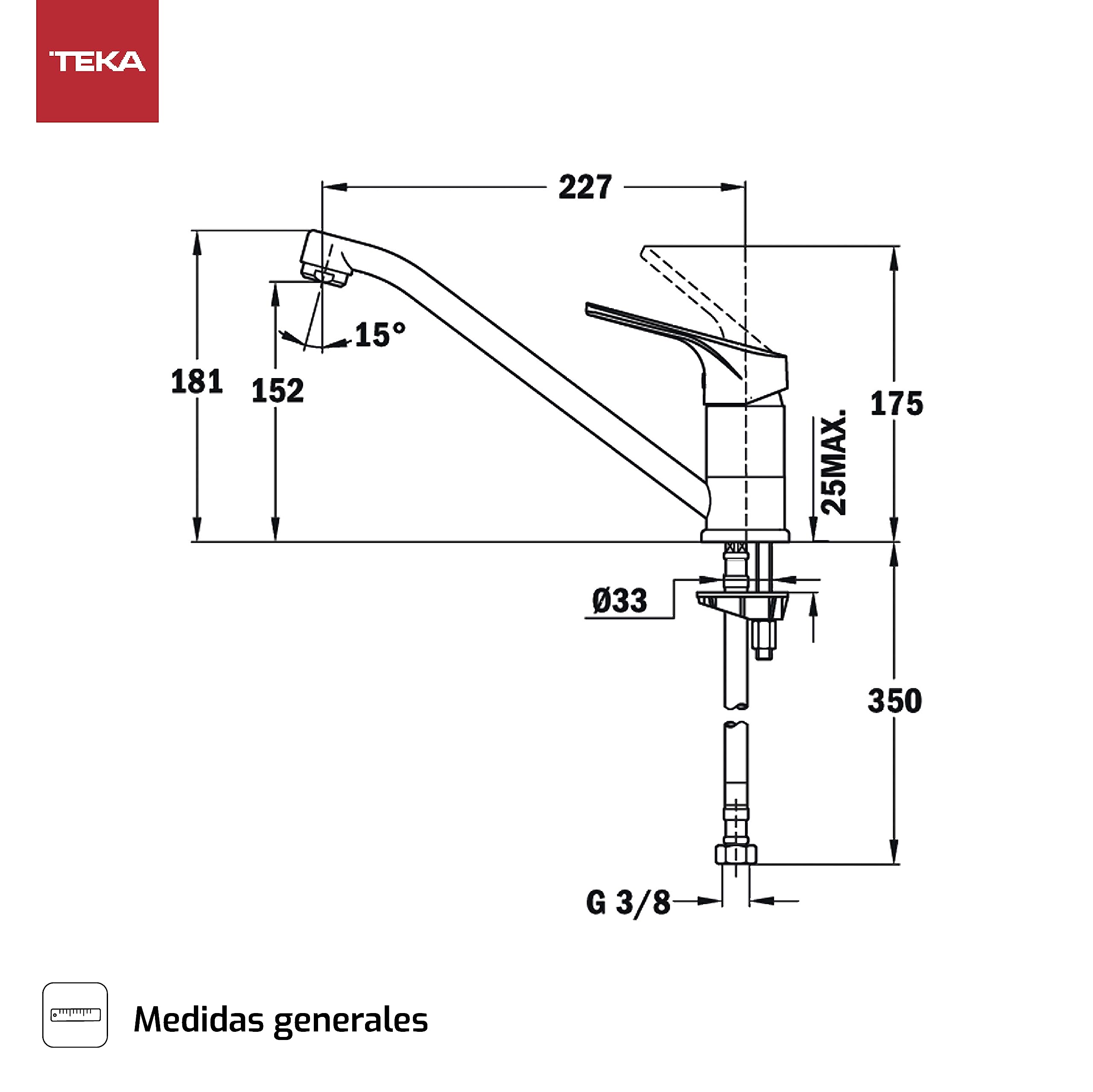 TEKA Grifo Cocina Monomando, Caño Bajo Giratorio, Aireador Anticalcáreo, Latiguillos Flexibles de 3/8”, Cromo, Modelo MTP 913