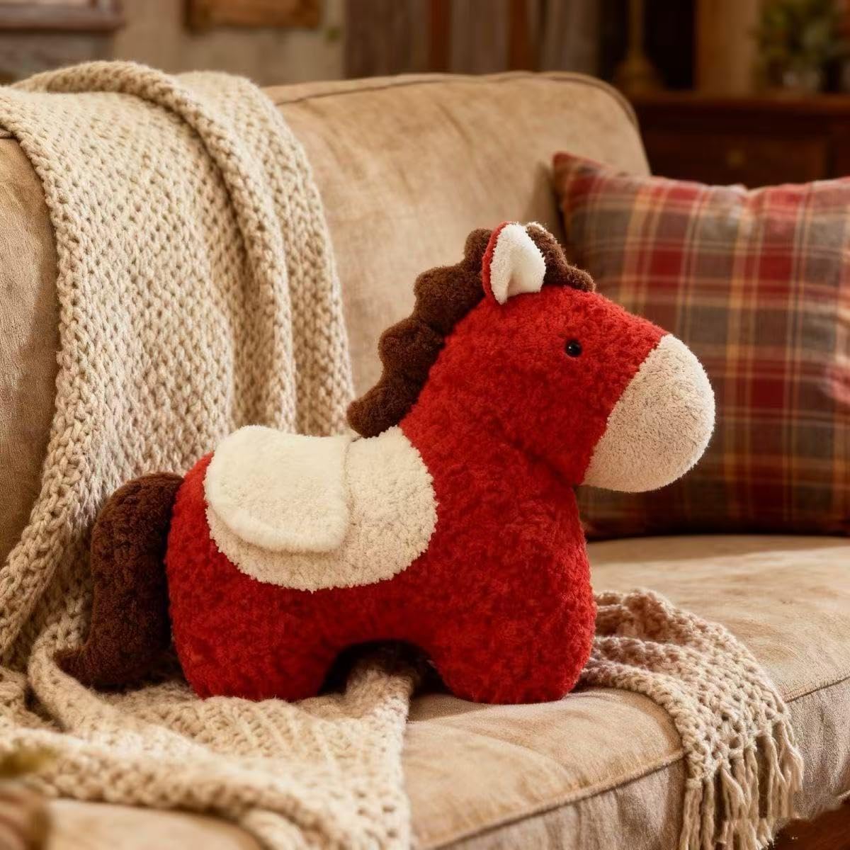 XHYRHTS Peluche Cuscino A Forma di Cavallo, Simpatico Cuscino Coccole per Divano E Camera da Letto, Cuscino Decorativo Estetico per La Casa, Morbido Cuscino per Divano per Il Regalo di Capodanno