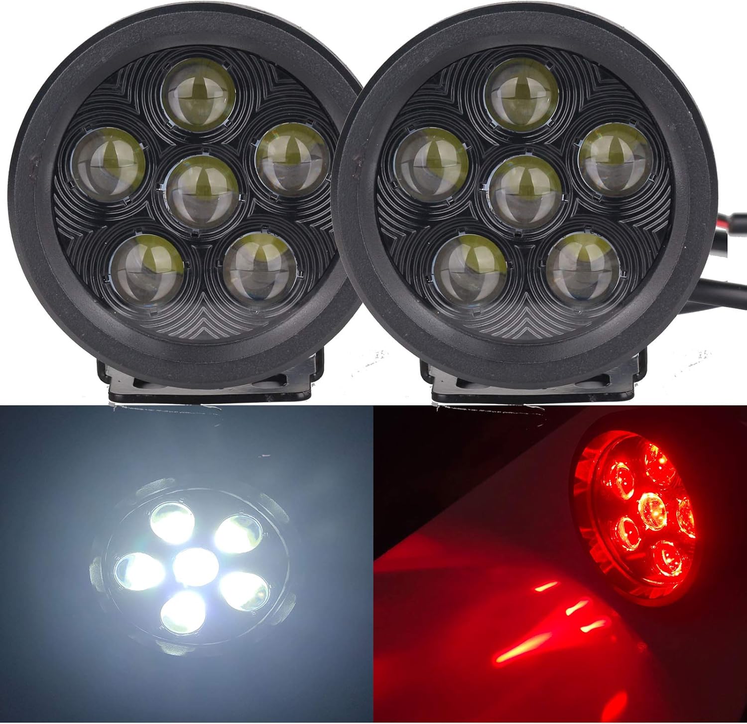 3.5 inch White and Red 18 W Round LED Work Lights, 4 x 4