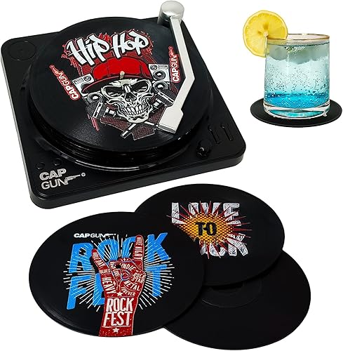 Divertidos posavasos retro para discos de vinilo, juego de 6 posavasos creativos con soporte para tocadiscos de vinilo para amantes de la música,