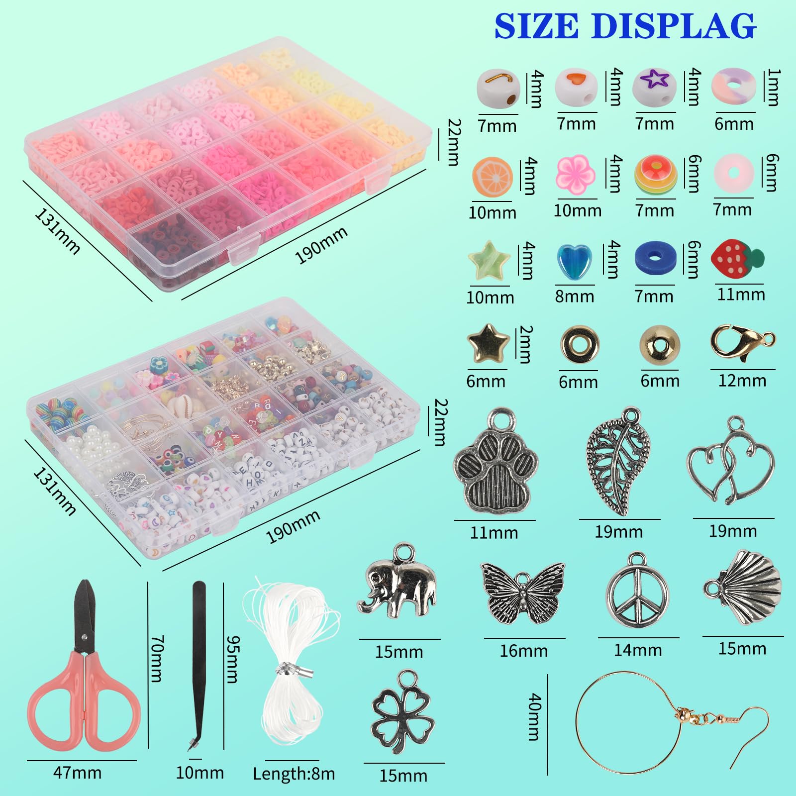 Clay Beads Bracelet Making Kit, 3 Box Clay Beads Set 13000Pcs, 1Box Colorful Pony Beads, Golden Letter Beads, Heart-Shaped Beads, Earrings, Rainbow Beads, Fruit Beads, 72 Colors Of Polymer Clay Beads - Image 4