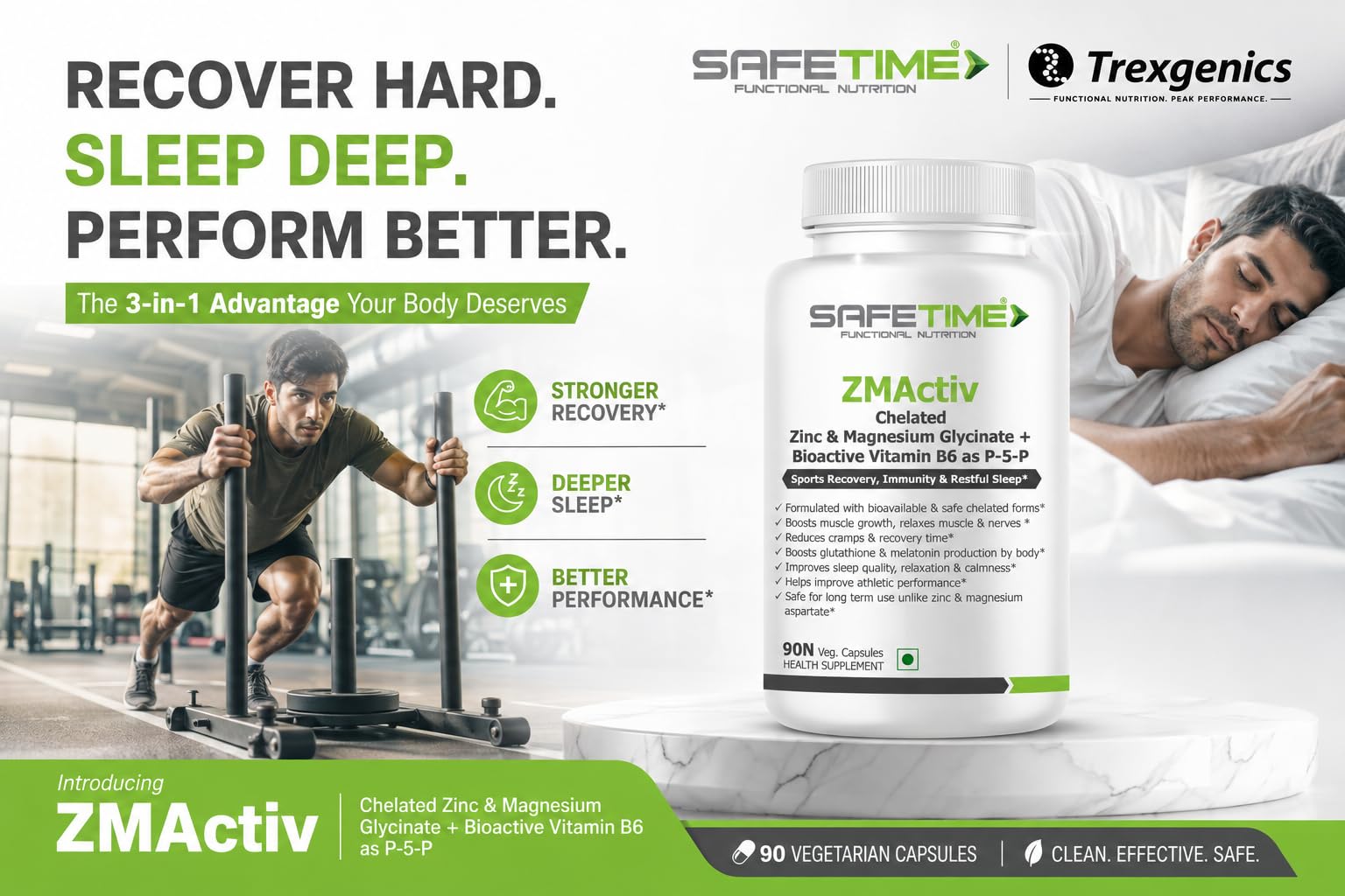 ZMActiv ZINC & MAGNESIUM GLYCINATE with ACTIVE VITAMIN B6 P5P Sports Recovery, Restful Sleep, Immunity, Glutathione Booster, Bioavailable, Safe (90 Veg Capsules) — Amazon image 3