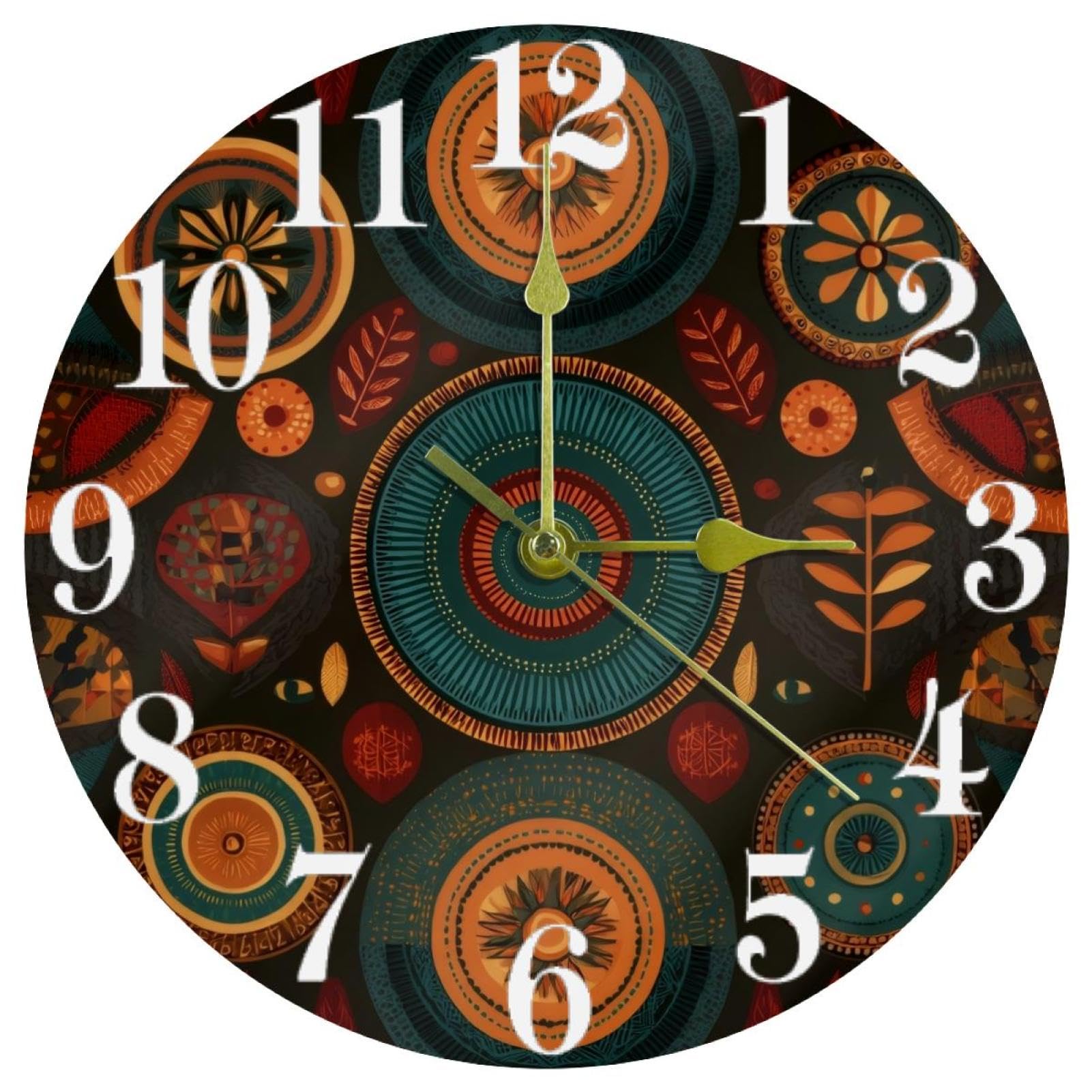 Horloge murale ethnique fleurie et silencieuse en quartz pour le salon