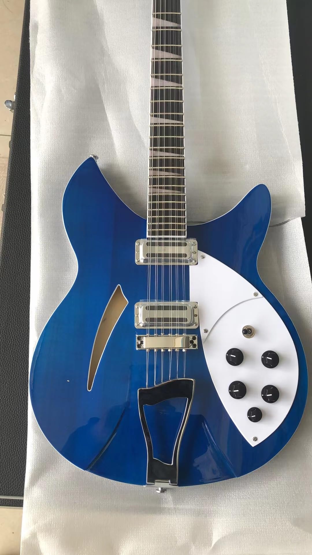Guitarra eléctrica Jazz de 12 cuerdas, cuerpo arce semihueco, herrajes cromados, acabado brillante, entrega gratuita
