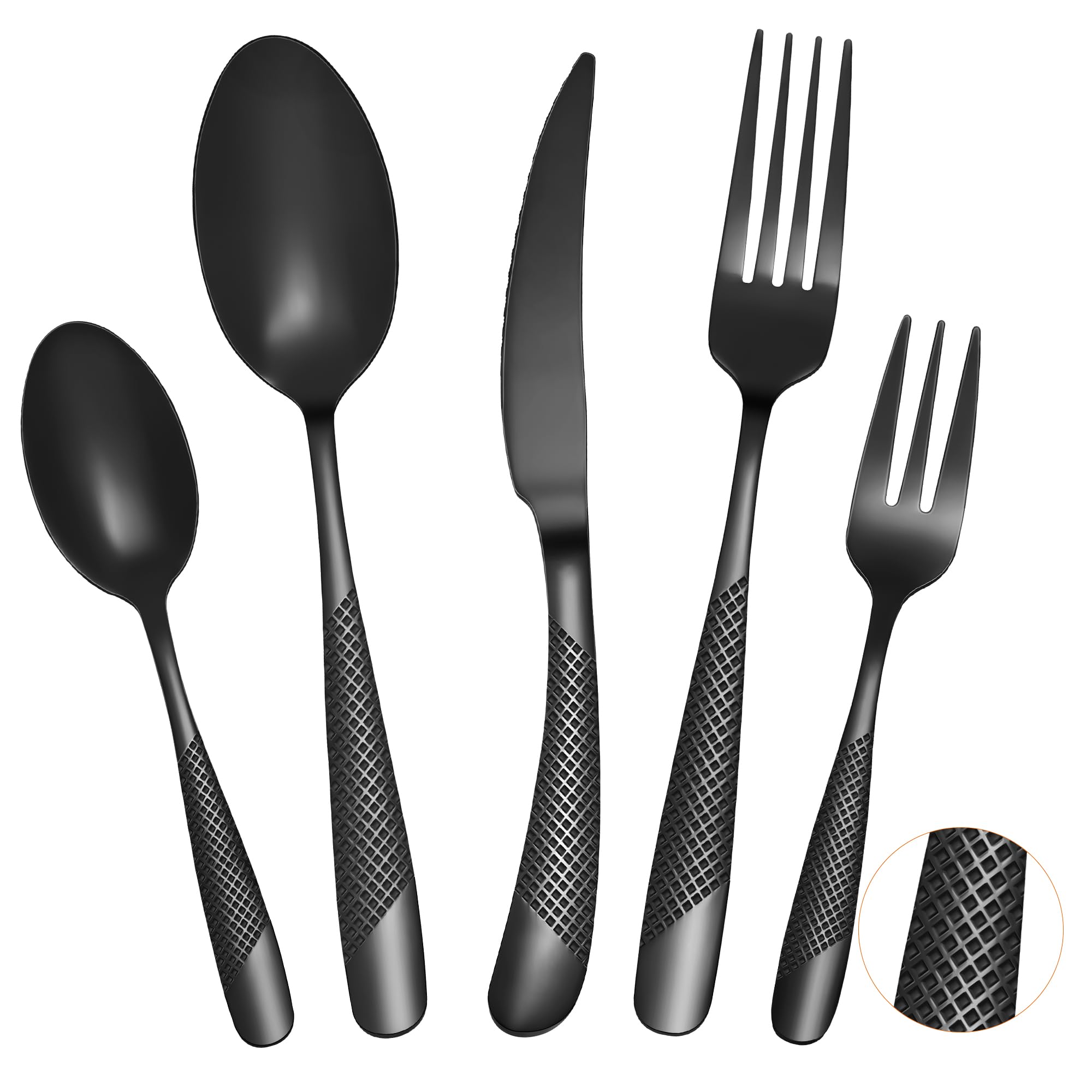 Set di posate per 4 persone, 20 pezzi, in acciaio inox, nero opaco/set di posate con coltello, forchetta, cucchiaio di alta qualità, lavabile in lavastoviglie