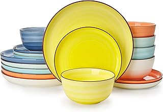 Sweese Plates and Bowls Sets, 18 Piece Dinnerware Set Porcelain Round Di...