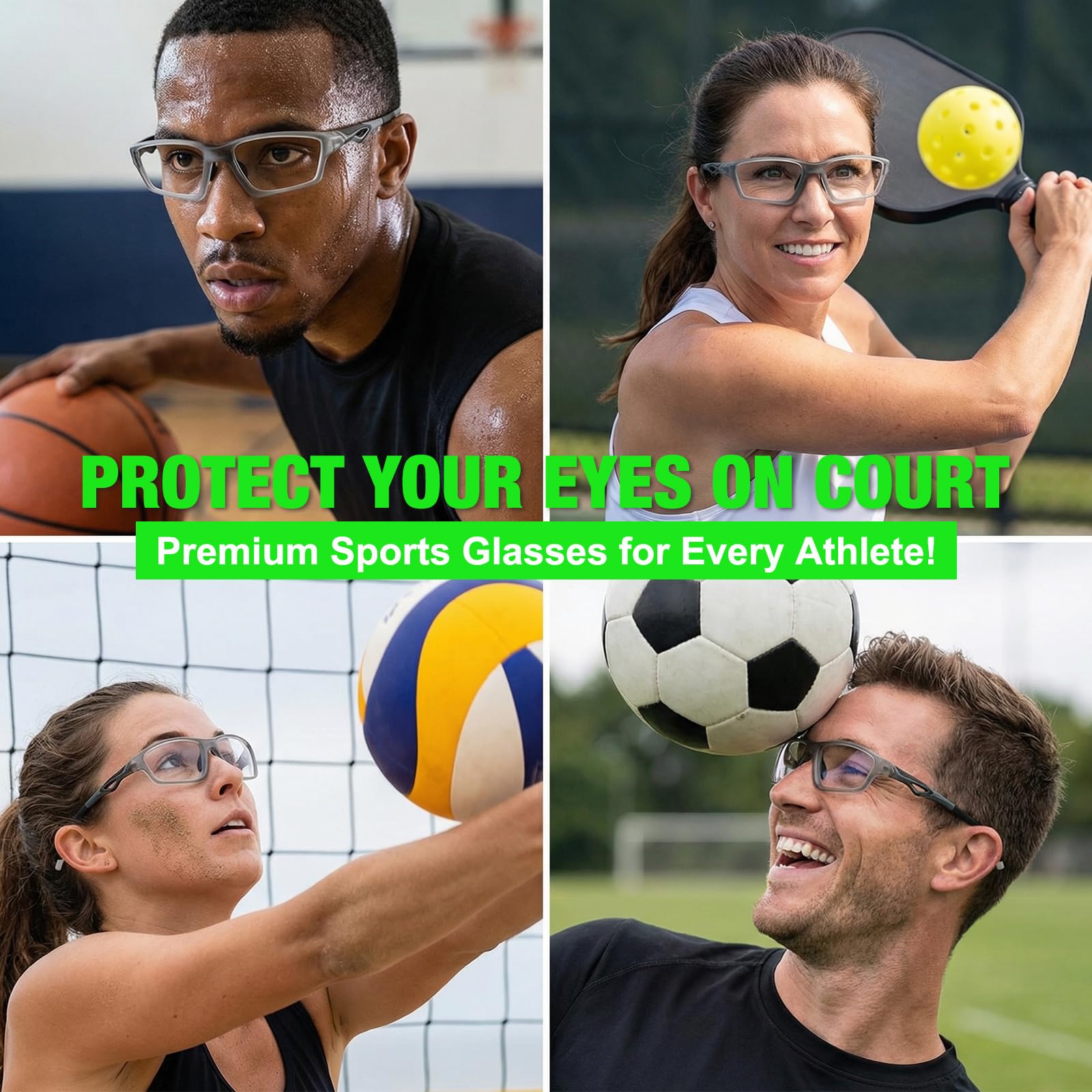 Tallew 1 set di occhiali protettivi senza lenti con custodia occhiali sportivi compatibili con pickleball senza lenti occhiali protettivi