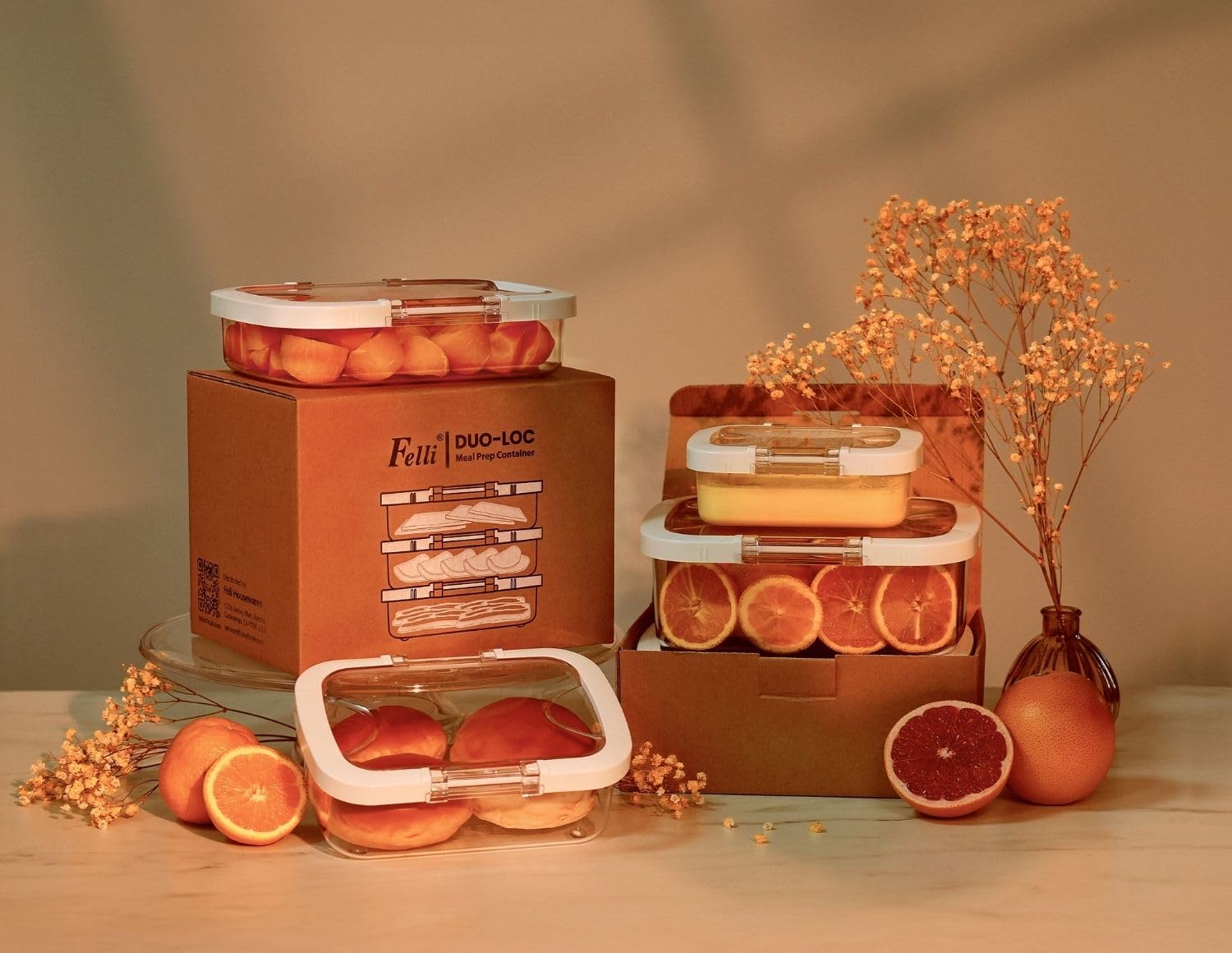 Felli Duo Loc - Contenedor reutilizable para la preparación de comidas, a prueba de fugas, apilable, para sobras, almacenamiento de alimentos, frutas, viajes, almuerzo, aperitivos, caja pequeña y