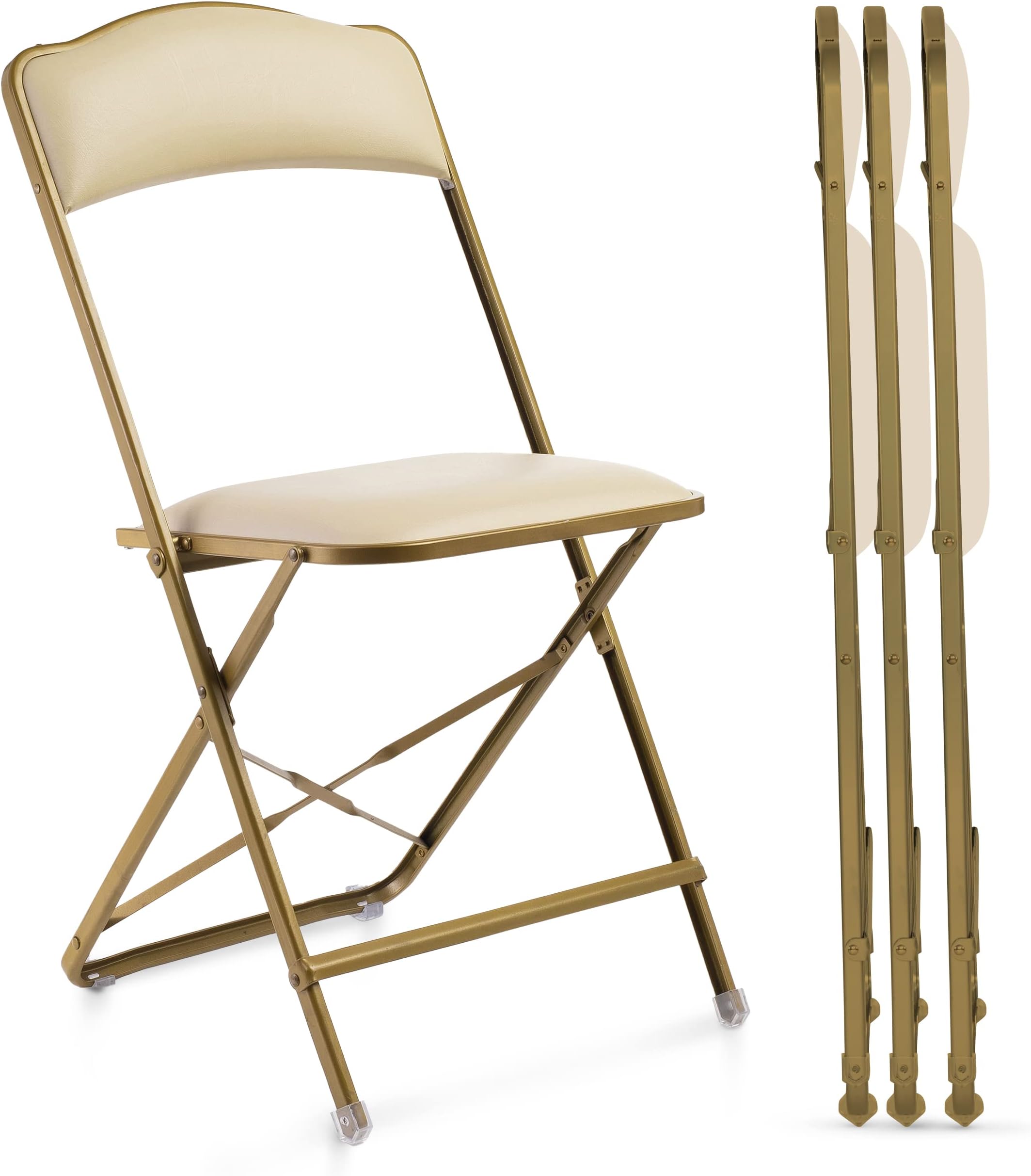 Folding Chairs with Padded Seats 4 Pack - Foldable Chair with Heavy-Duty Steel Frame, Elegant Party Bridge Chairs, Metal Folding Chair for Outside, Home, Office, Indoor Outdoor Events - Silver/ White