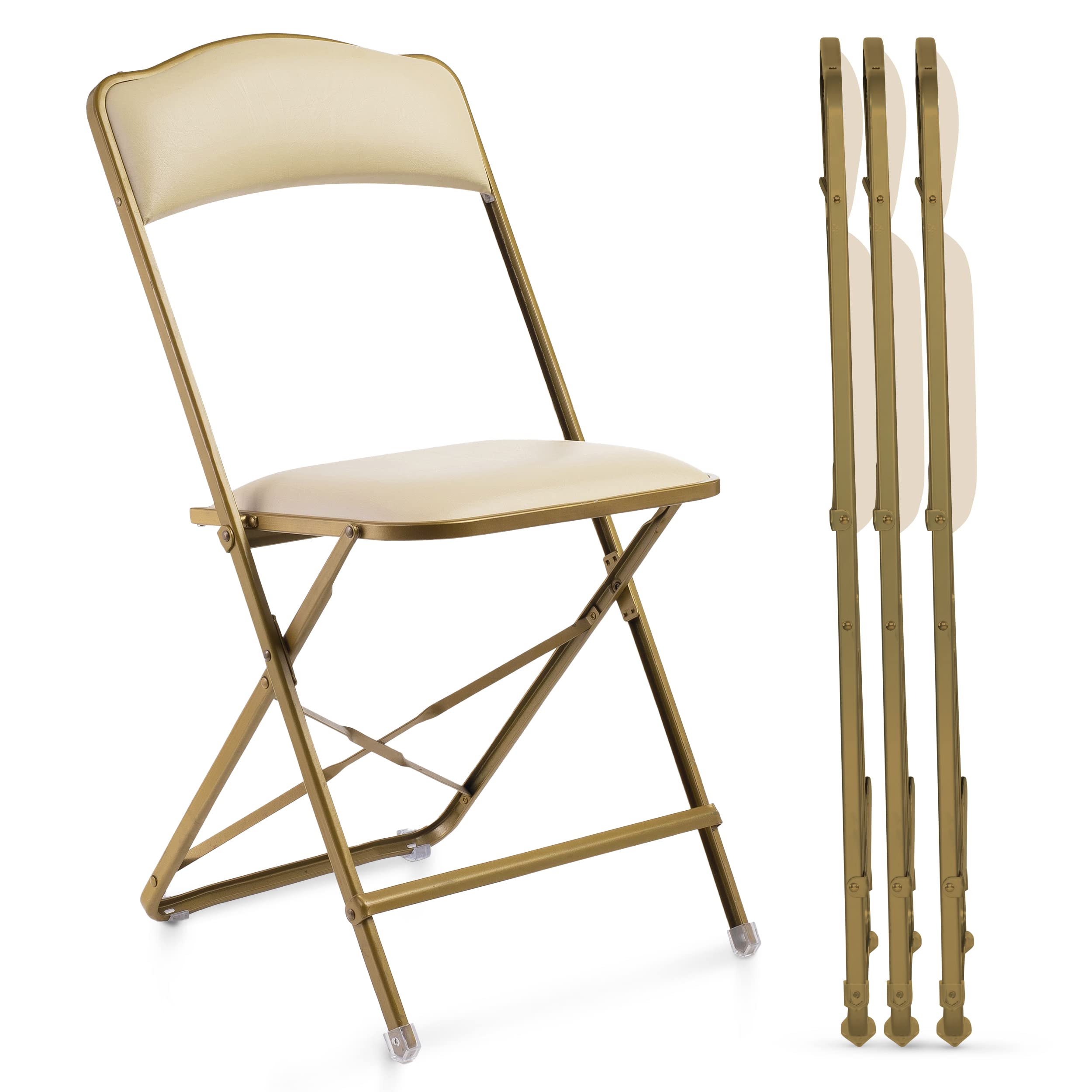 Folding Chairs with Padded Seats 4 Pack - Foldable Chair with Heavy-Duty Steel Frame, Metal Folding Chair for Outside, Home, Office, Indoor & Outdoor Events - Gold/Almond Dining Height - 19 inch