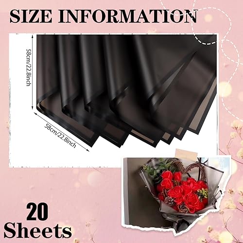 Miniatura 2 de CCINEE 20 hojas de papel de regalo de flores negras con borde negro, material de embalaje de flores frescas impermeables, suministros de ramo de