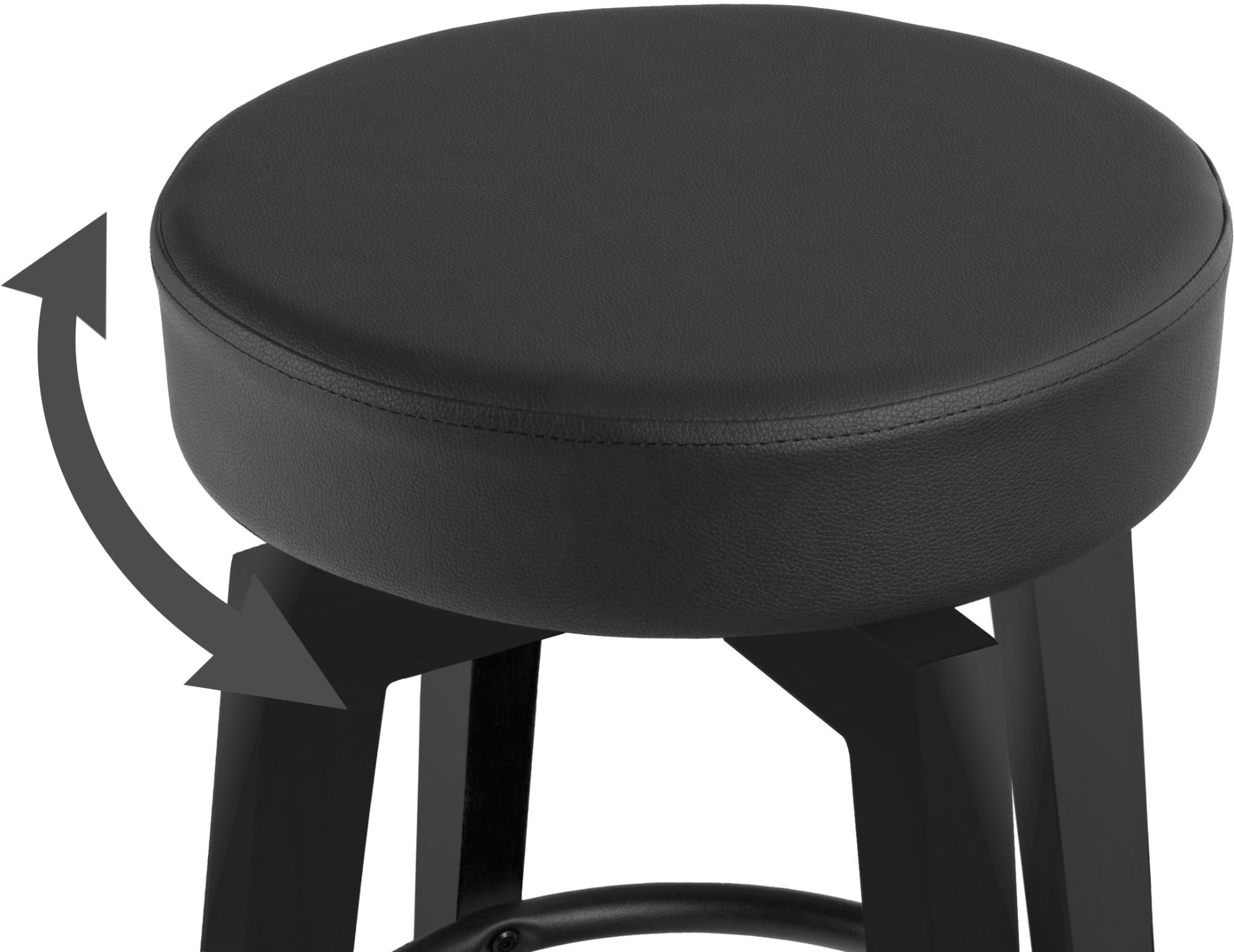Classic Cantabile Pub-Hocker - Niedriger Barhocker für Gitarristen - Gitarrenhocker mit Fußstütze - Runde, drehbare Sitzfläche aus Kunstleder - Sitzhöhe: 24" - Vier Beine aus Holz - Schwarz matt