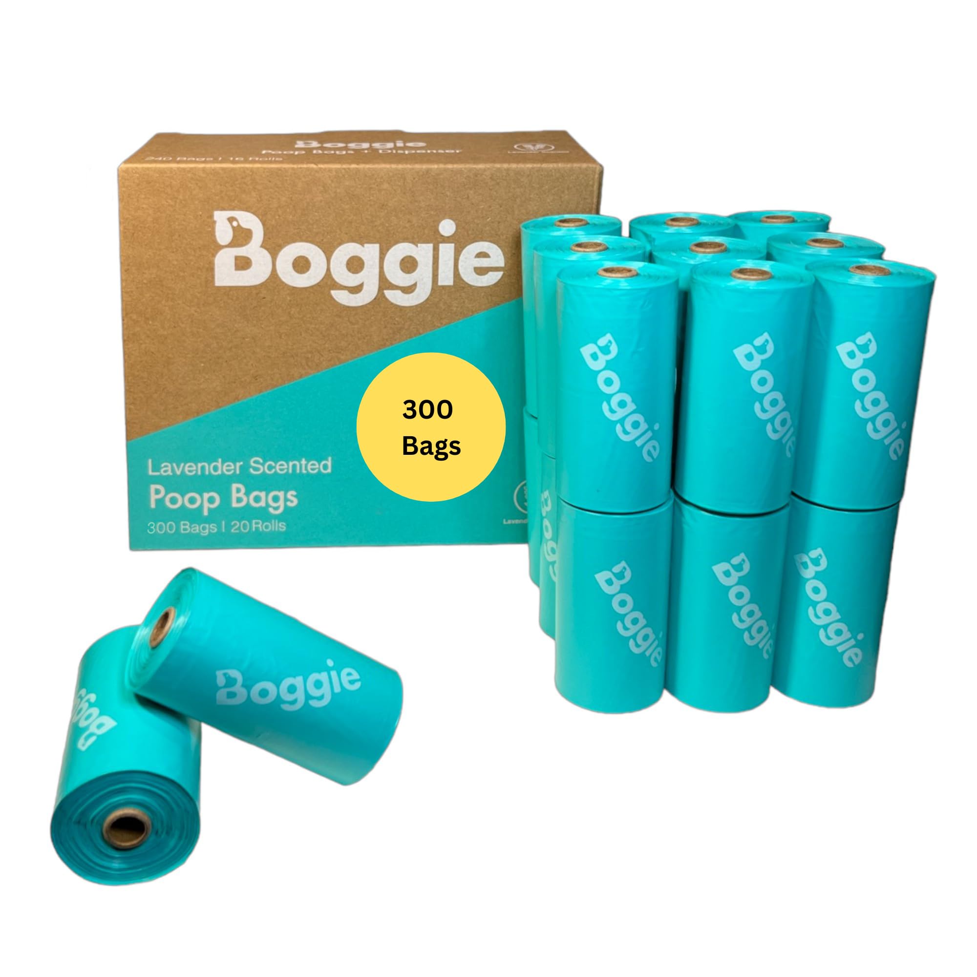 Boggie Blue Dog Poop Bags | Extra Thick, Leak-Proof & Lavender Scented, Eco-Friendly Recycled Plastic, 300 Bags
