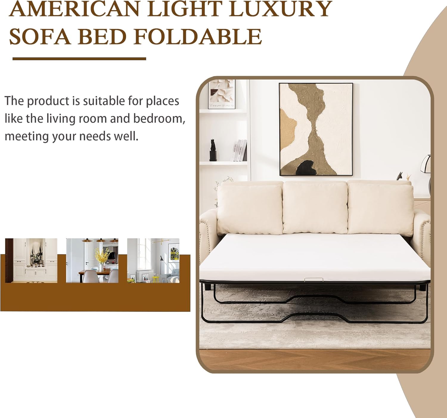 81.5'' Velvet Daybed, Convertible Sofa Bed, Pull-Out Sleeper Sofa with Sturdy Wooden Frame & Diamond Grid Design for Living Room & Office, Beige