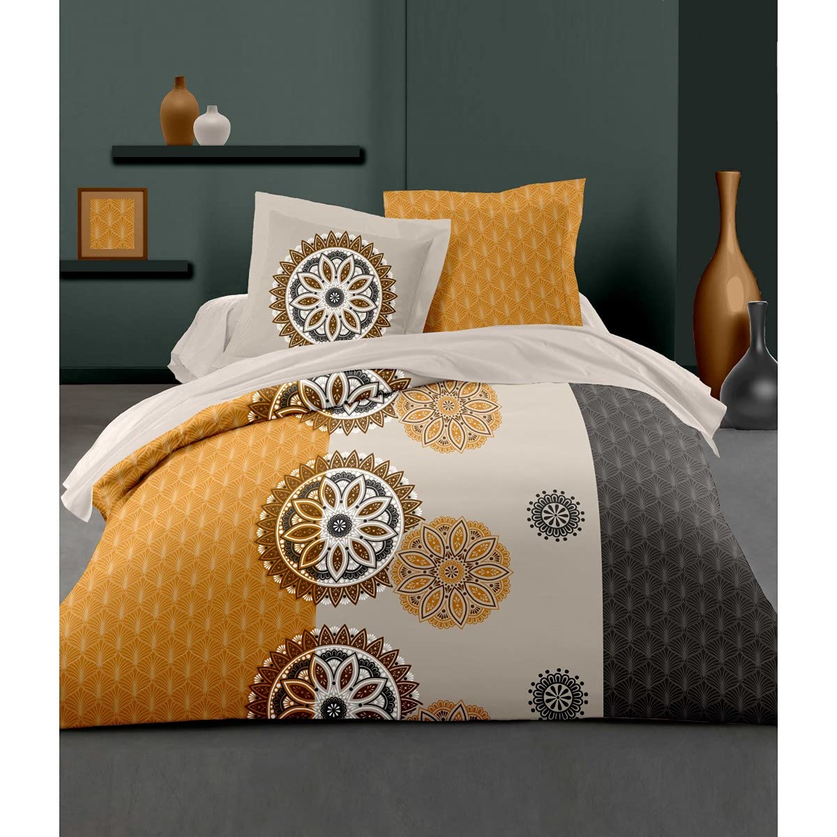 Home Linge Passion Dekbedovertrekset, 3-delig, 100% katoen, 57 draden, 2 personen, 220 x 240 cm, Yucatan, grijs en oudroze