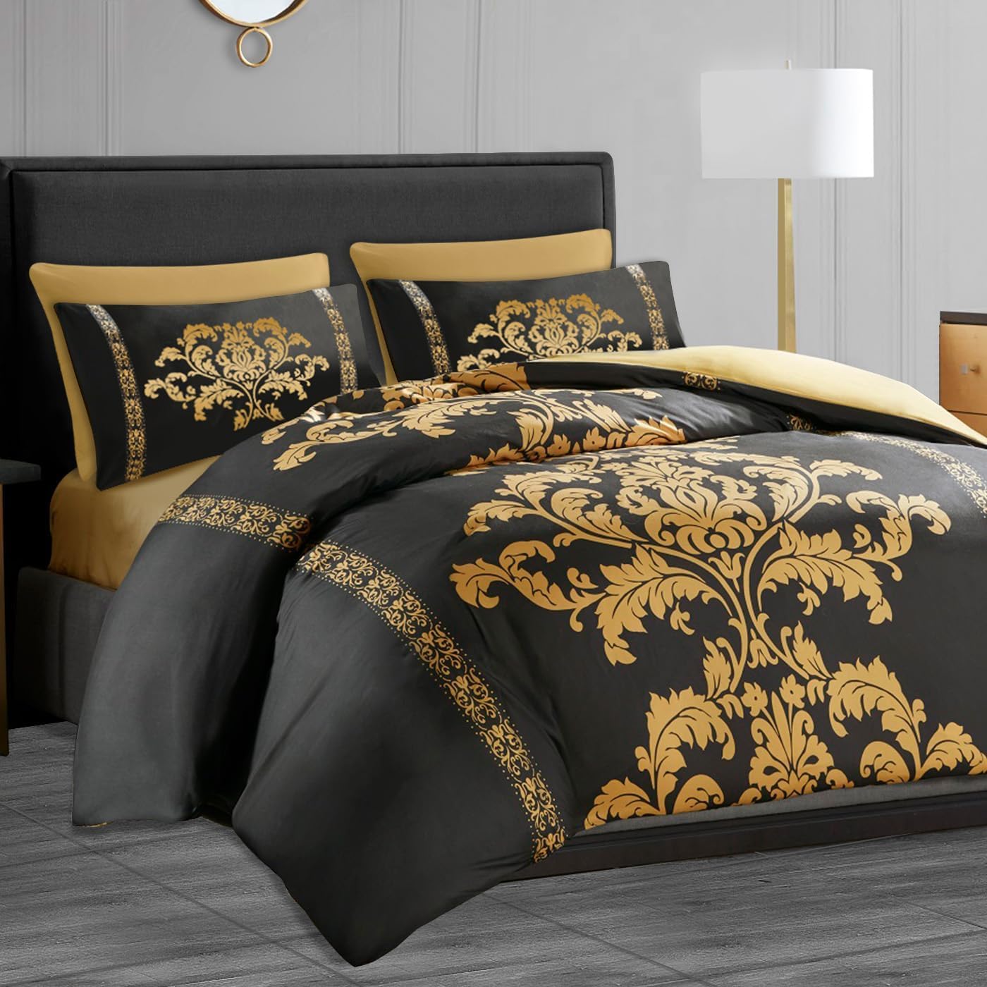 Sophia and William, set copripiumino king size, 3 pezzi, con 1 trapunta e 2 federe, reversibile, in microfibra, accogliente, leggero e ipoallergenico, color foglia di tè