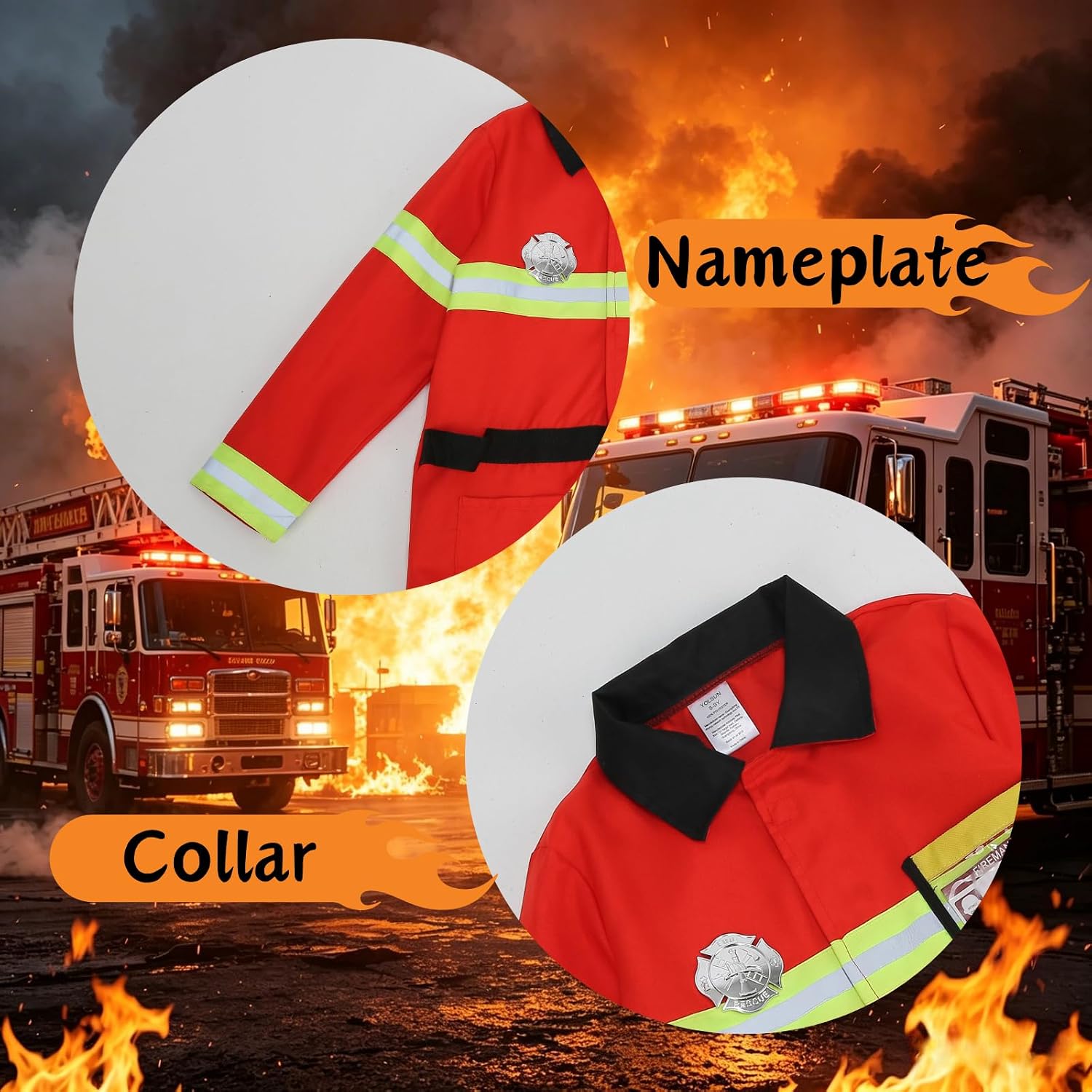 Colorful House Kids Fireman Costume Unisex Firefighter Dress up Fire Fighter with Toy Accessories Halloween Role Play image 2