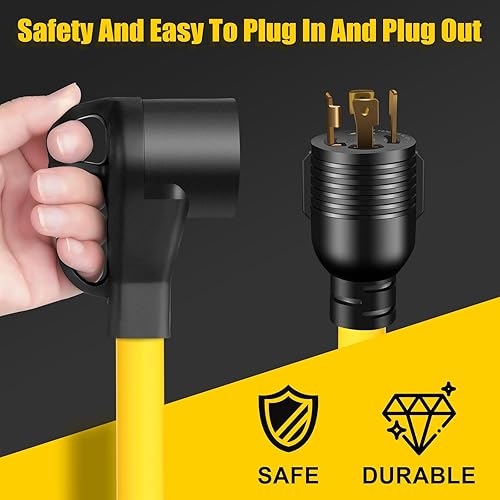 Miniatura 6 de Cable adaptador de generador RV de 4 clavijas y 30 amperios con mango de agarre, bloqueo giratorio L14-30P macho a hembra 14-50R, STW resistente 10