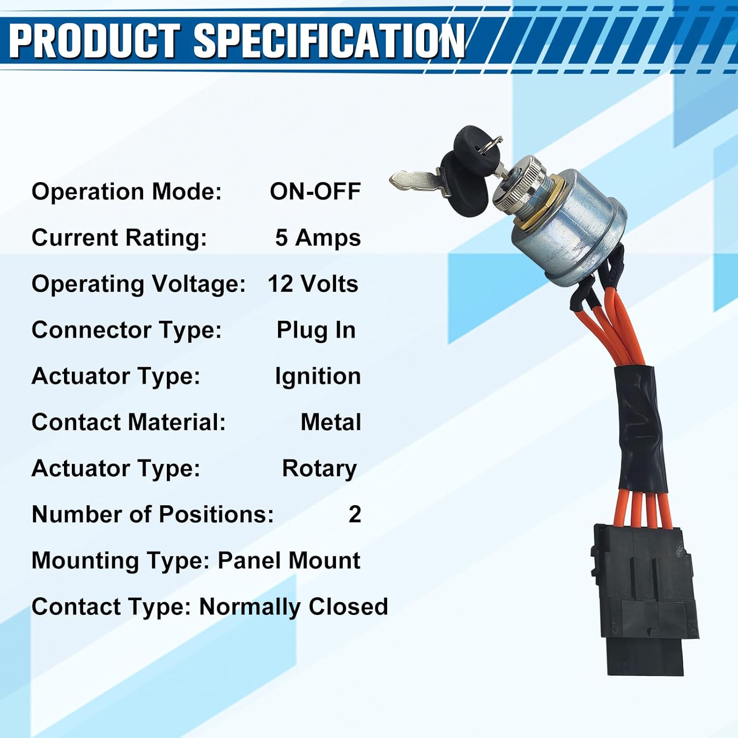 86569718 Ignition Lock Cylinder Starter Switch Assembly with 2 Keys - Compatible with New Holland Tractor 1530 1630 1725 1925 TC25 TC25D TC29 TC29D TC33 TC33D, 5A 12V, 2-Position - Image 3