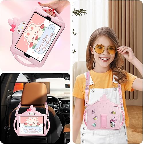 Miniatura 5 de JAKPAK Funda para iPad Air de 5 generación para niños, iPad Pro de 11 pulgadas con protector de pantalla y correa de hombro para niñas, funda de