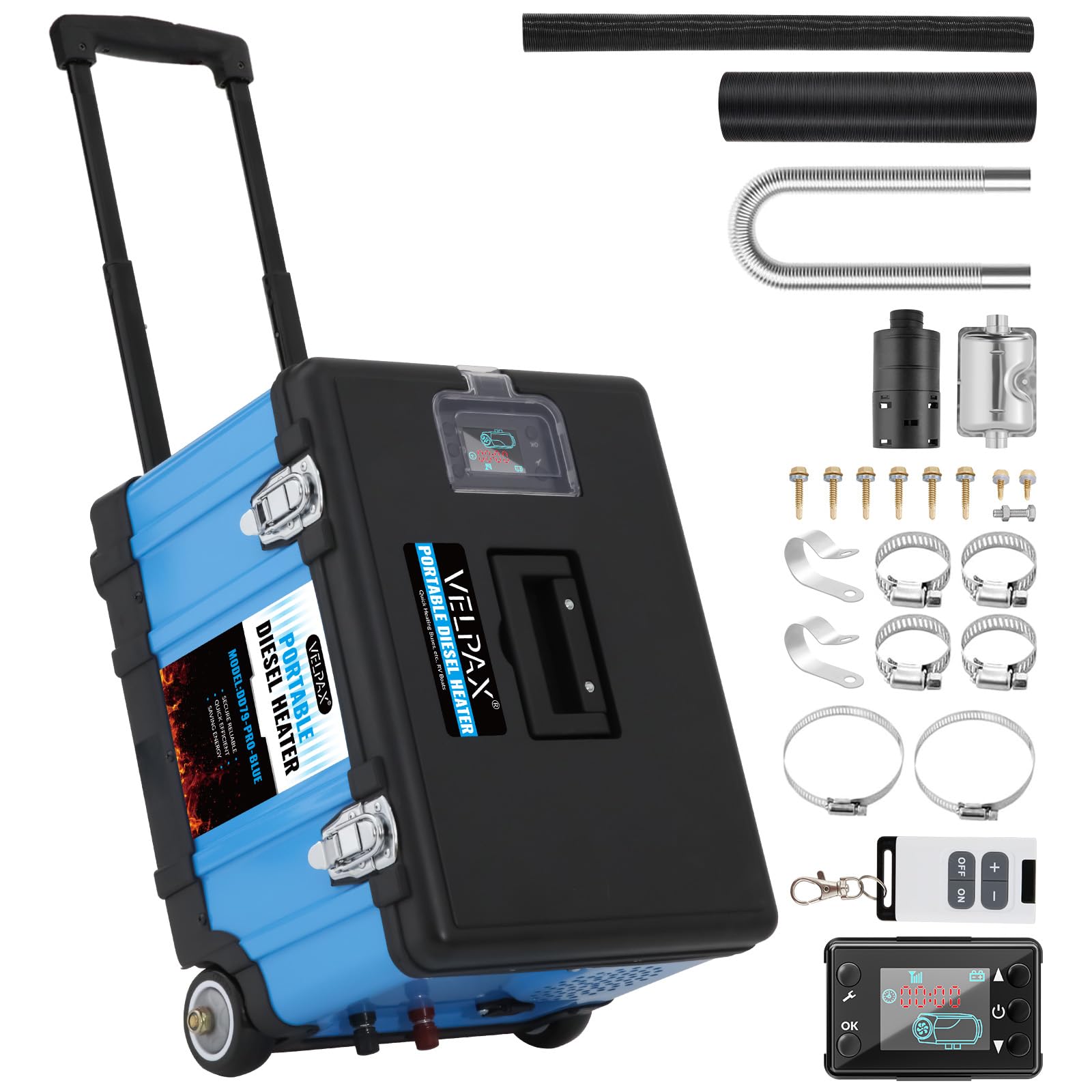 Calefacción de Aire Diesel de 8 kW, Calentador de Estacionamiento Diésel 12V, Calentador diésel fijo con mango y ruedas,Control Remoto y Pantalla de,Visualización para Vehículos y Garajes
