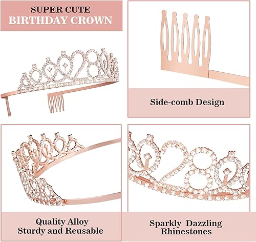 Miniatura 189 de Decoraciones de cumpleaños de 3 años para niñas; banda, corona/tiara, velas y adorno para pastel de cumpleaños de 3 años; regalos y decoraciones