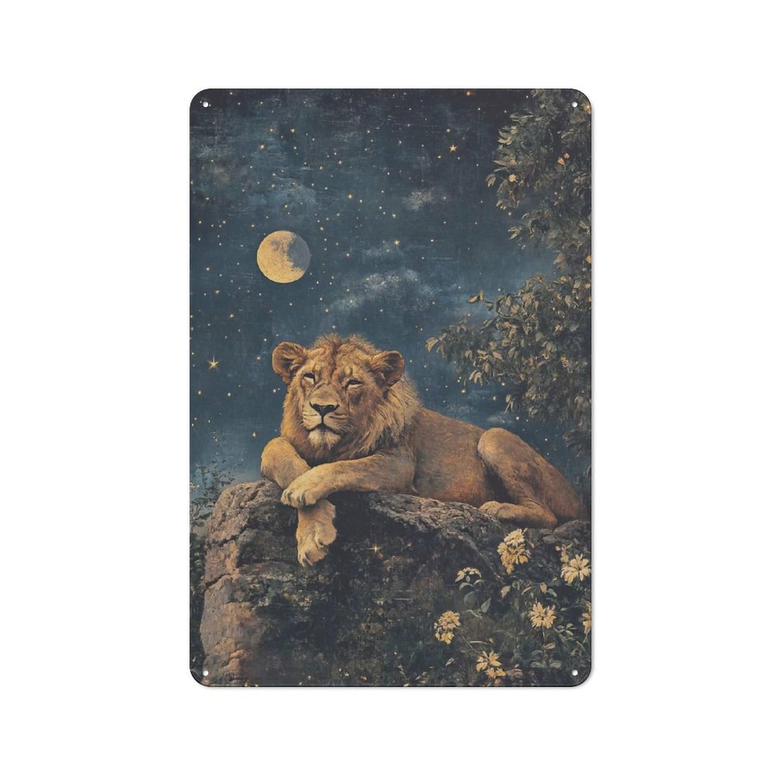Junmoney Lion Under The Stars Metal Sign 30X20cm With For Pub Or Café, Retro Decor, For Cooler-Month Interiors With Retro Character