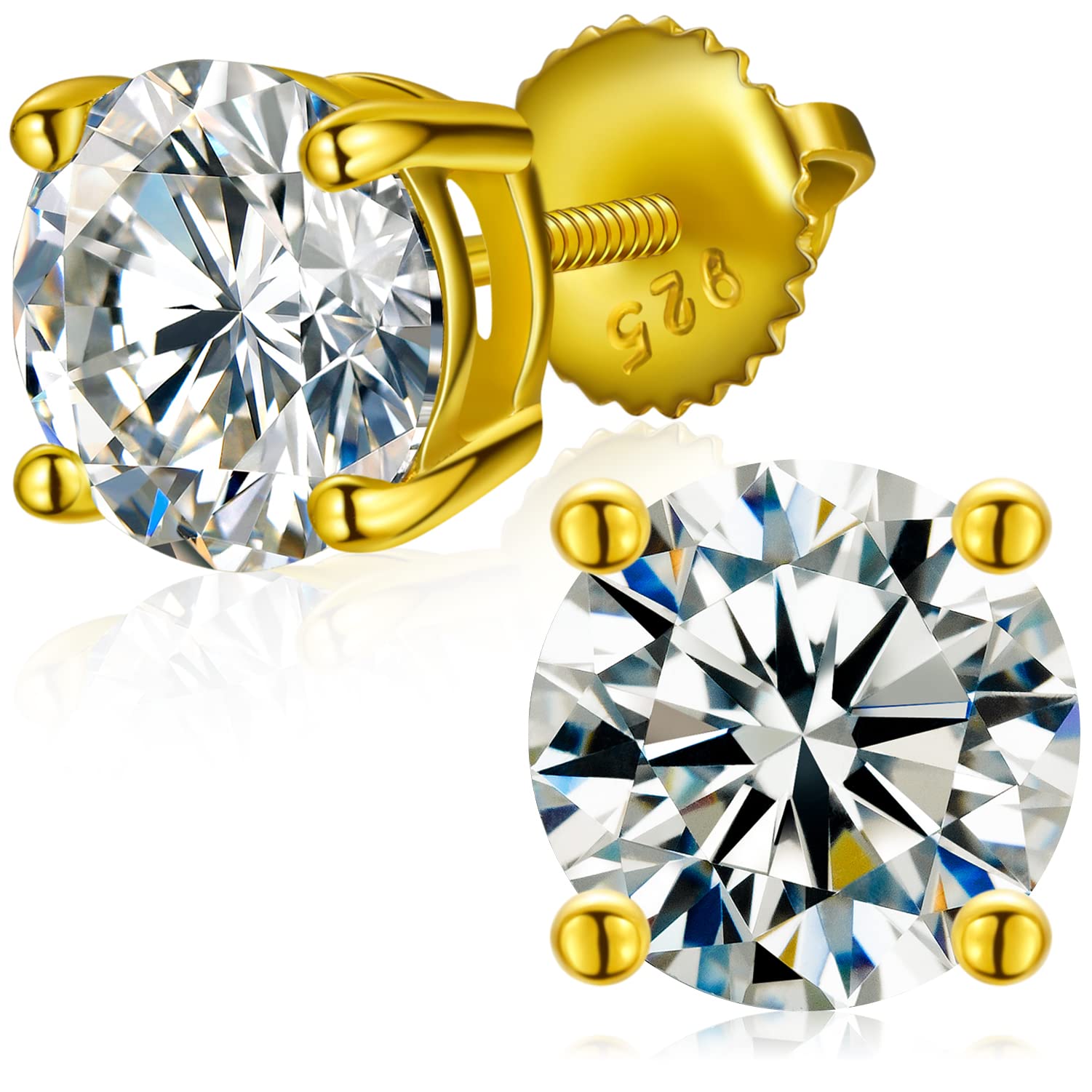 Moissanite Earrings, 3-10MM Diamond Stud Earrings For Women Men 925 Sterling Silver Diamond Earrings Shiny Hypoallergenic White Gold Earrings Stud With Screw Backs Birthday Gifts for Her Him