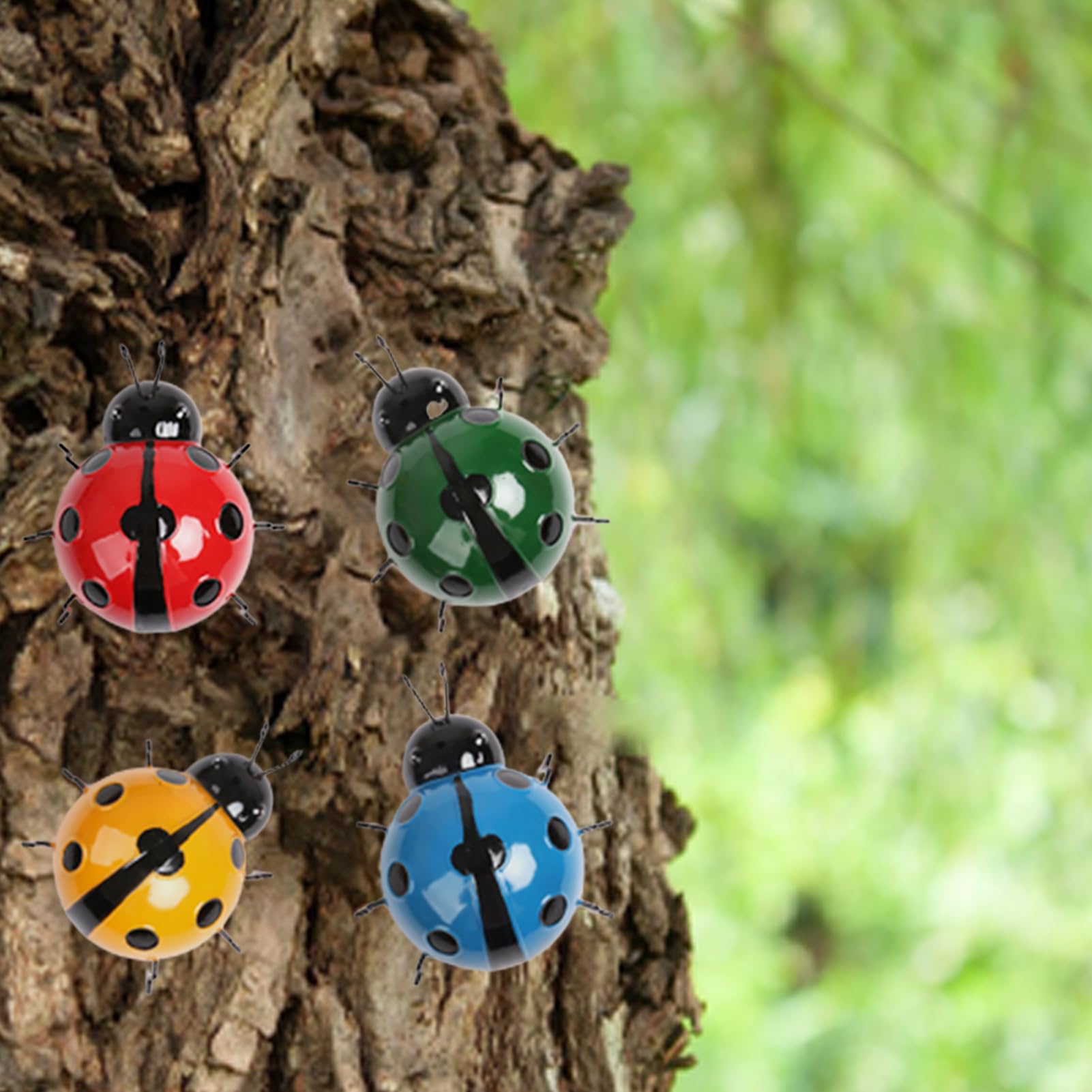 4 piezas de decoración de mariquita de metal, arte de pared al aire libre, esculturas de jardín, decoración del hogar para valla de jardín, interior o exterior