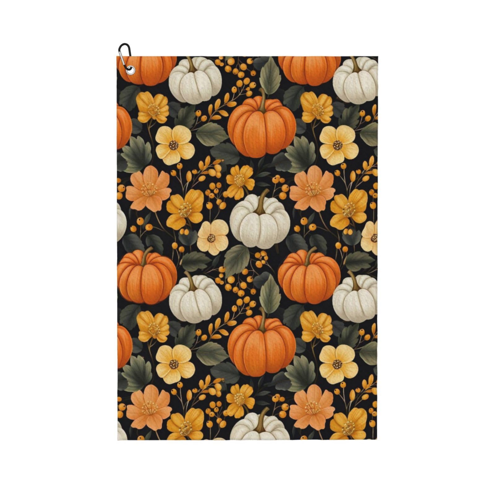 Oudrspo Pumpkin & Florals Multi-Functional Golf Towel | Absorbent Quick Drying 16x24in