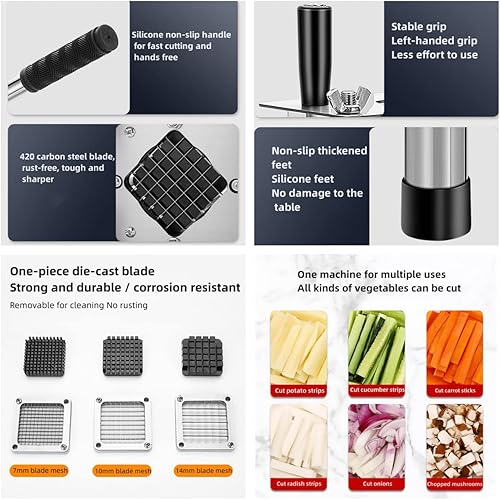 Miniatura 7 de Picador comercial de verduras y frutas Picador de patatas fritas de corte rápido Picador profesional de alimentos con 3 cuchillas Adecuado para