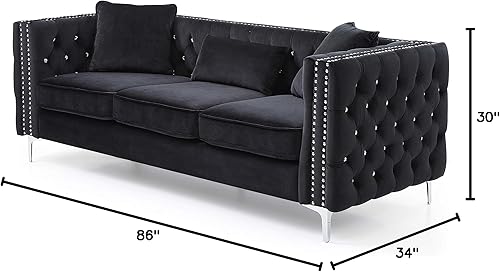 Miniatura 3 de Glory Furniture Sofá Paige, negro. Muebles de sala de estar, 30 pulgadas de alto x 86 pulgadas de ancho x 34 pulgadas de profundidad