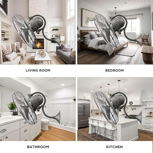 Miniatura 6 de Matthews LL-BN Laura - Ventilador de pared para exteriores de 16 pulgadas con control remoto, 3 aspas de metal con jaula de seguridad, níquel Níquel