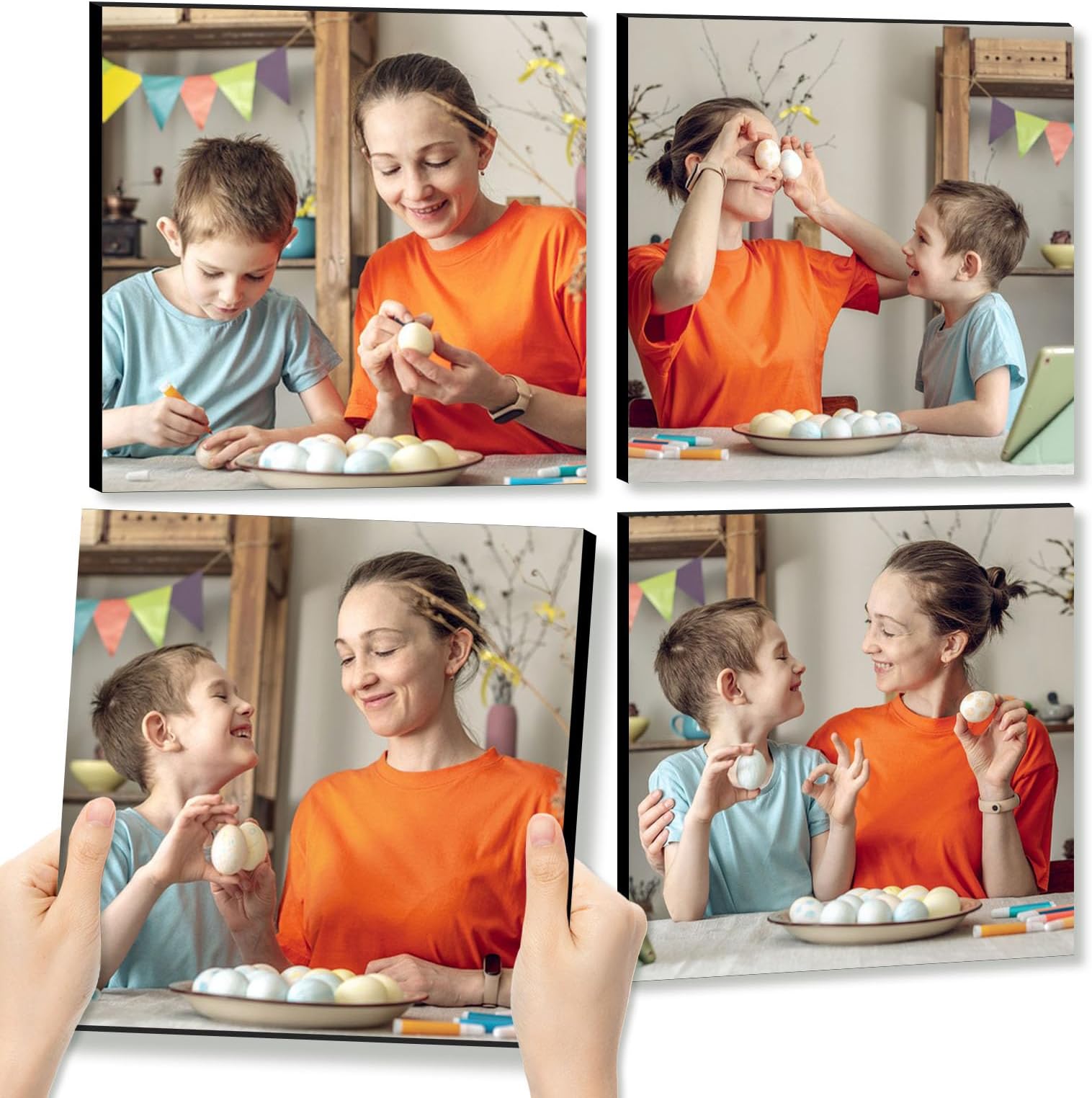 JOXOFO Custom Photo Tiles Personalized Peel and Stick Mix Tiles Picture Frames for Collage Wall Decor Storyboards Photo Prints Gift for Family and Loved Ones 4pcs